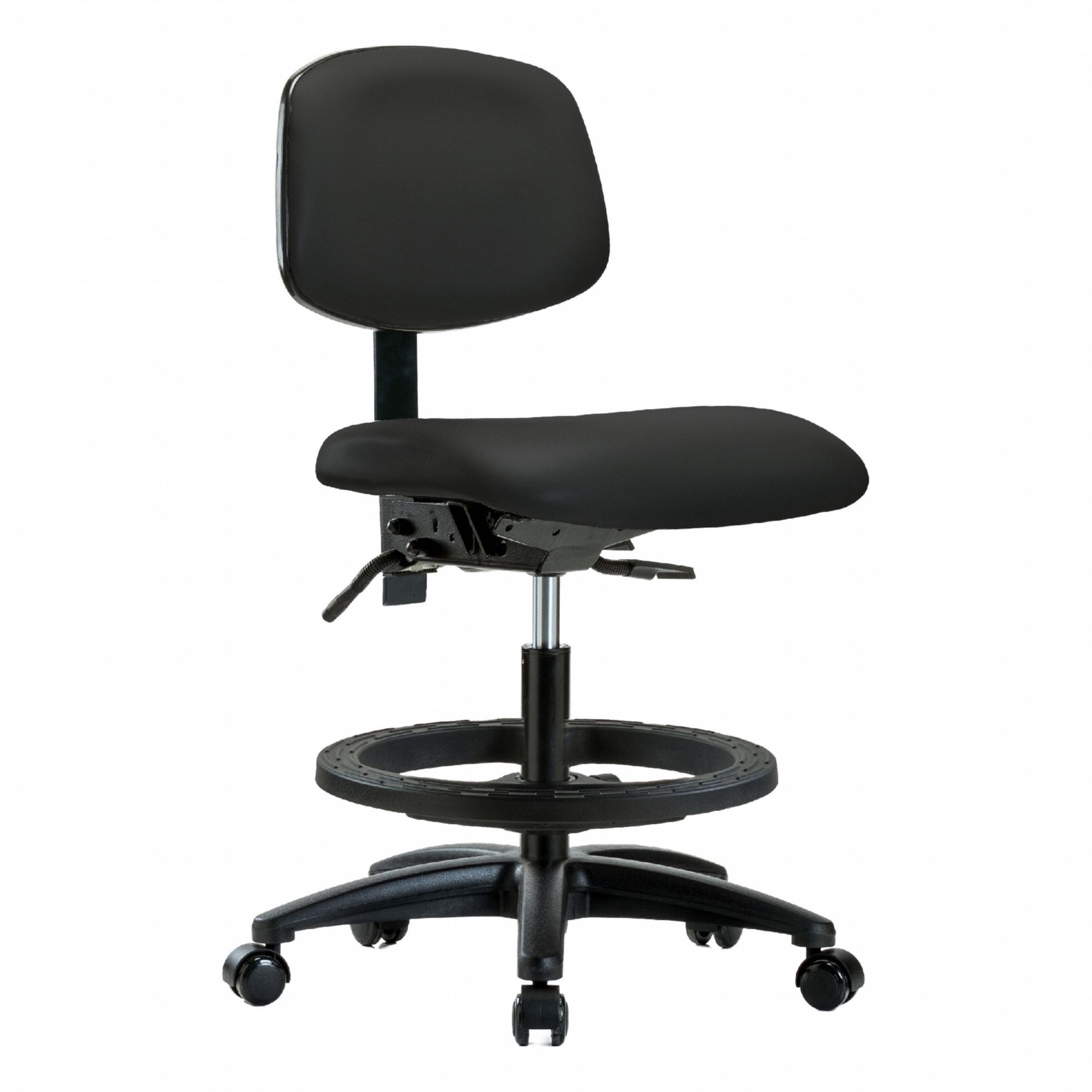 Ergonomic Chair: Vinyl, Armless, Ht Range 21 in to 28 1/4 in, 18 1/2 in Seat Wd, 17 in Seat Dp