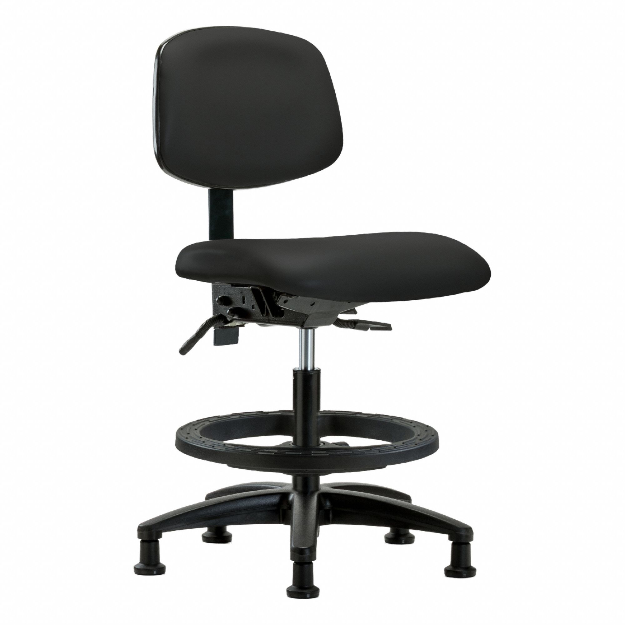 Ergonomic Chair: Vinyl, Armless, Ht Range 21 in to 28 1/4 in, 18 1/2 in Seat Wd, 17 in Seat Dp