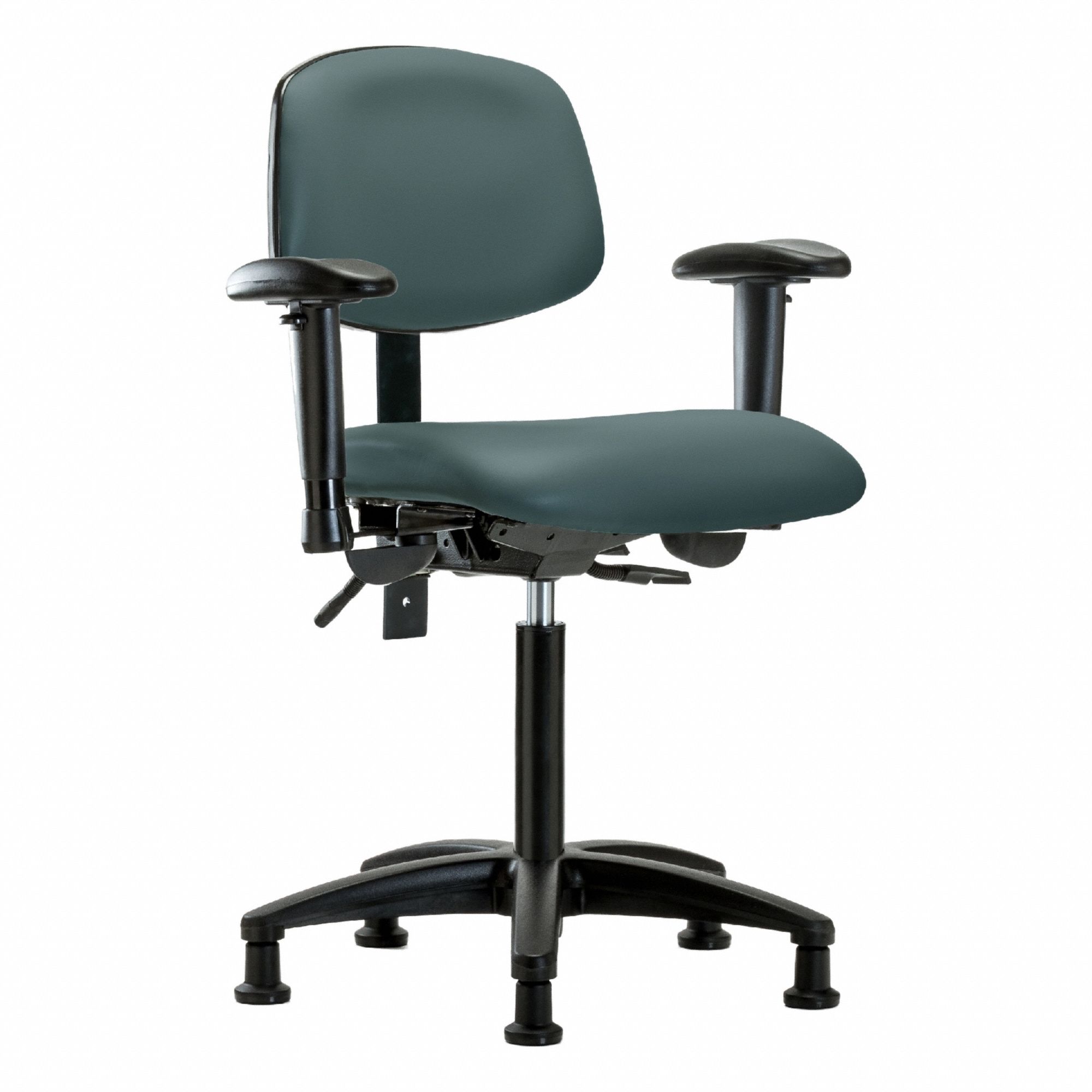 Ergonomic Chair: Vinyl, Arms Included, Ht Range 21 in to 28 1/4 in, 18 1/2 in Seat Wd, 17 in Seat Dp