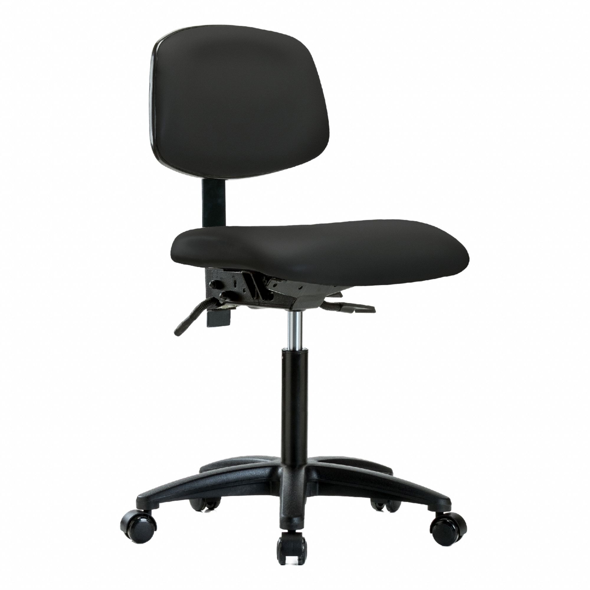 Ergonomic Chair: Vinyl, Armless, Ht Range 21 in to 28 1/4 in, 18 1/2 in Seat Wd, 17 in Seat Dp, Blue