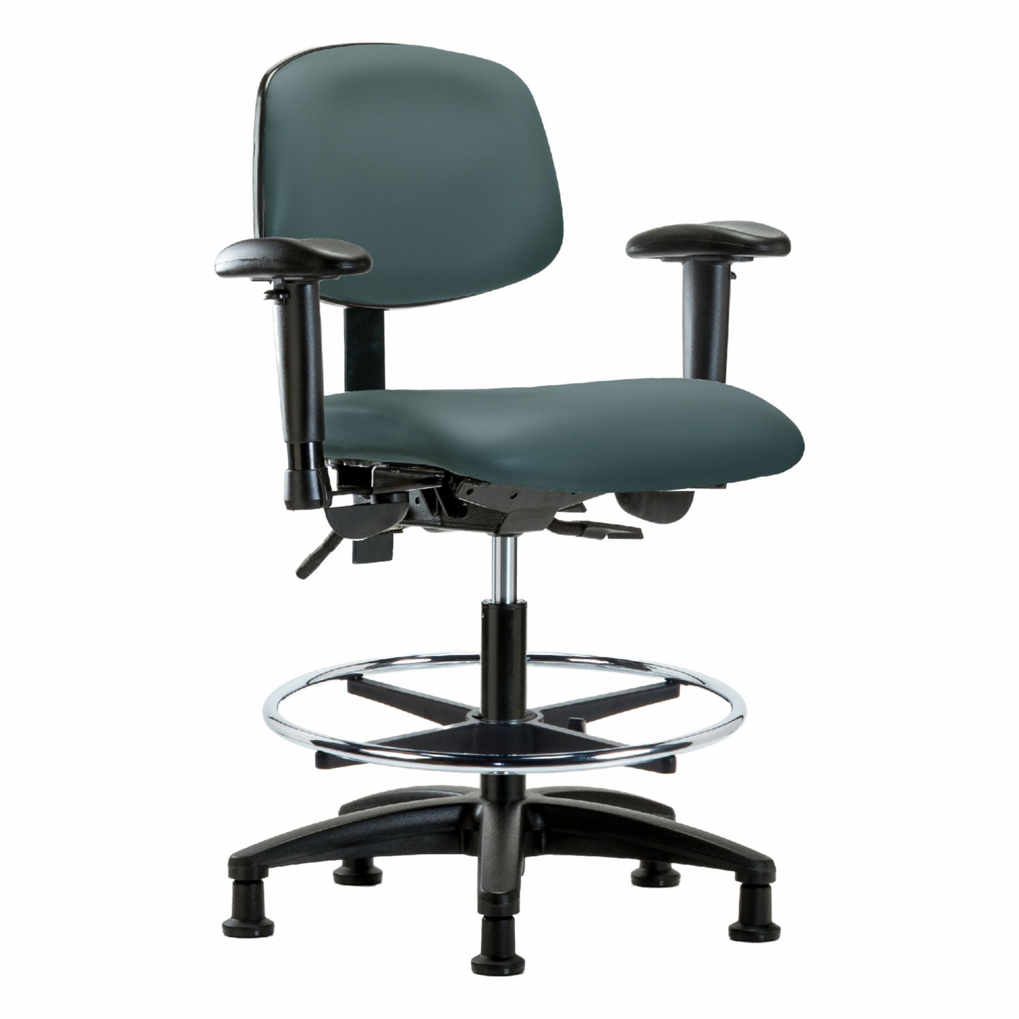 Ergonomic Chair: Vinyl, Arms Included, Ht Range 21 in to 28 1/4 in, 18 1/2 in Seat Wd, 17 in Seat Dp