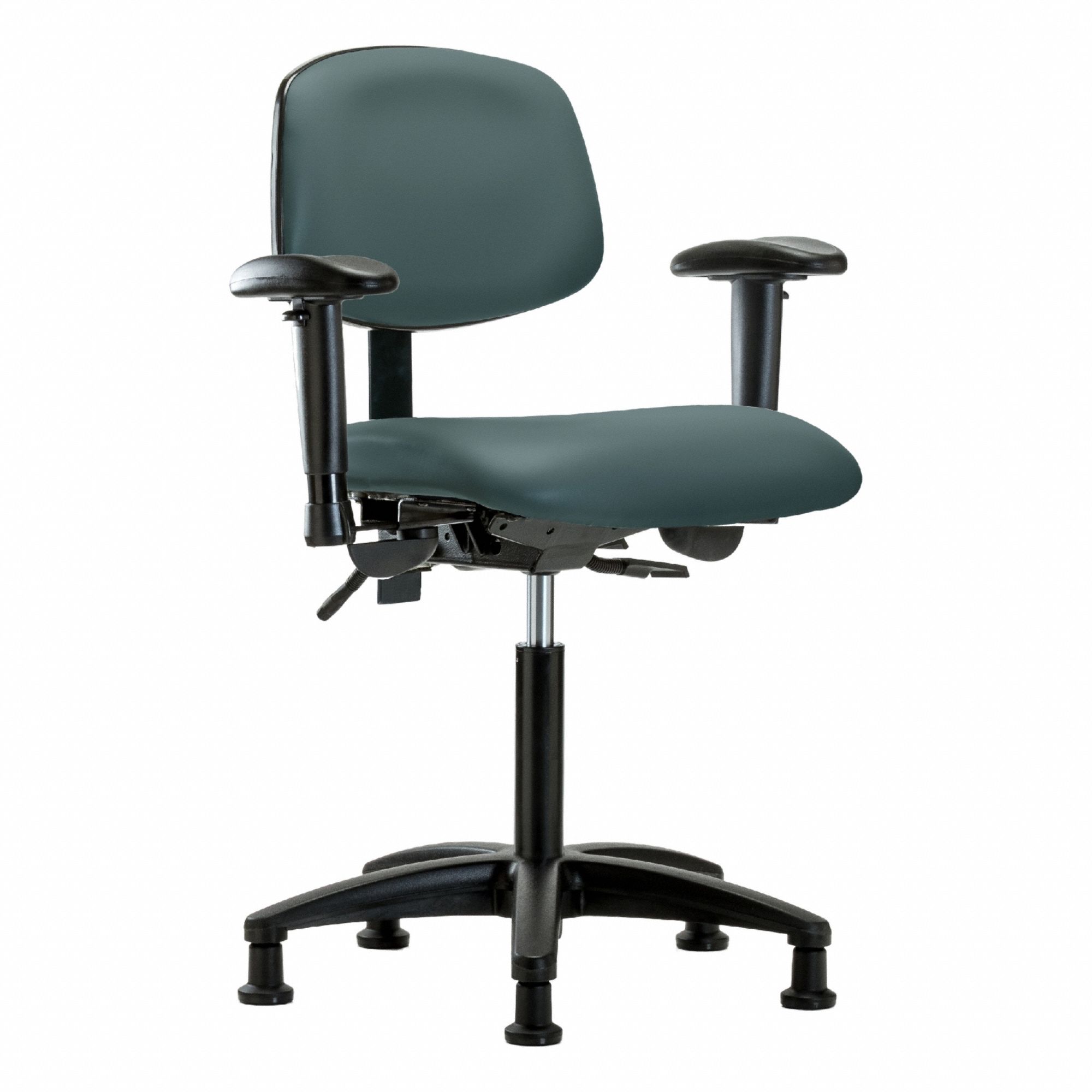 Ergonomic Chair: Vinyl, Arms Included, Ht Range 21 in to 28 1/4 in, 18 1/2 in Seat Wd, 17 in Seat Dp