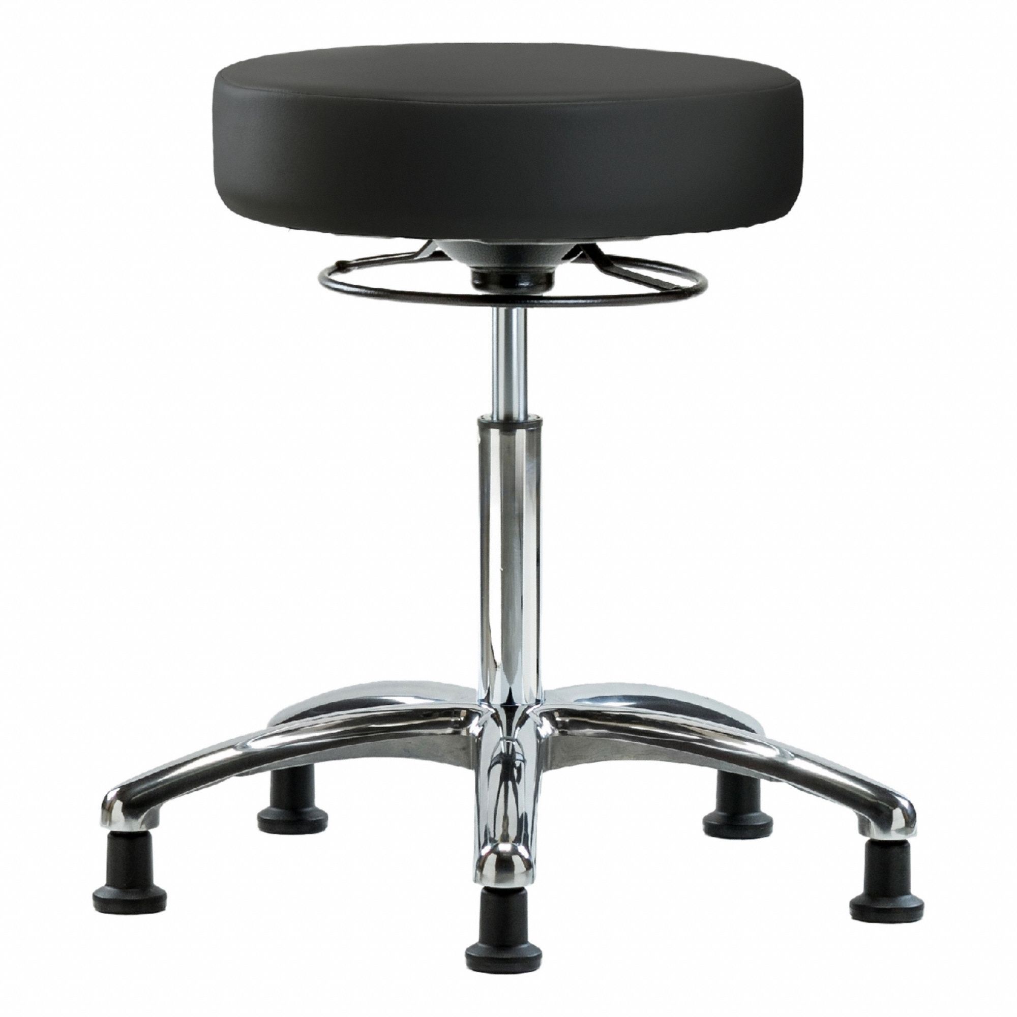 Stool: Vinyl, Ht Range 21 1/4 in to 28 3/4 in, 17 in Seat Wd, 17 in Seat Dp, 5 Glides, 0 Casters