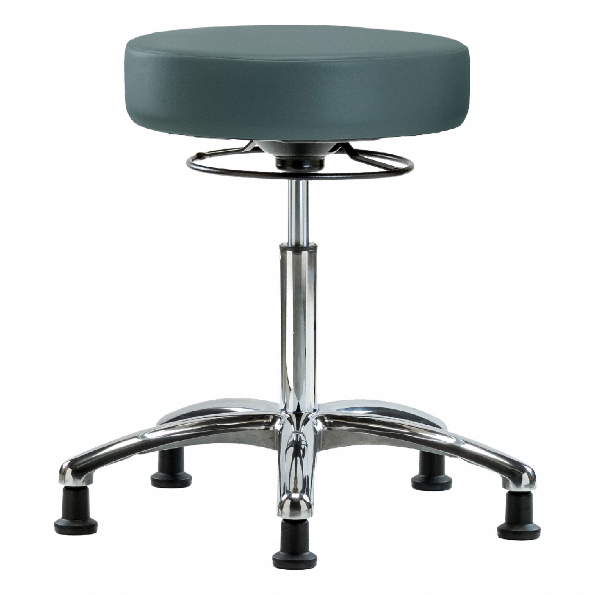 Stool: Vinyl, Ht Range 21 1/4 in to 28 3/4 in, 17 in Seat Wd, 17 in Seat Dp, 5 Glides, 0 Casters