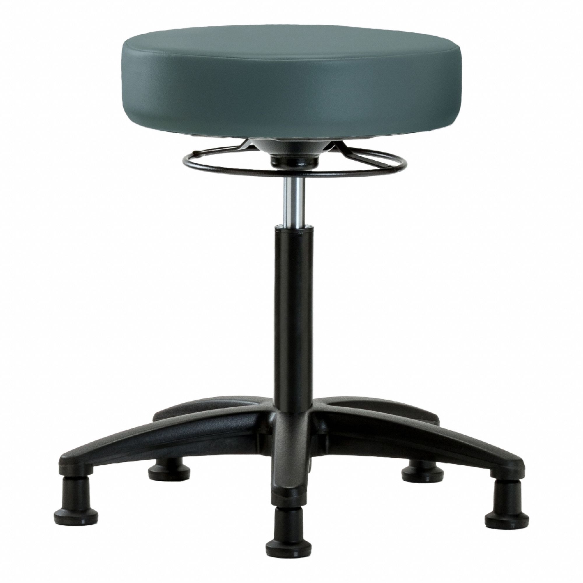 Stool: Vinyl, Ht Range 19 3/4 in to 27 3/4 in, 17 in Seat Wd, 17 in Seat Dp, 5 Glides, 0 Casters