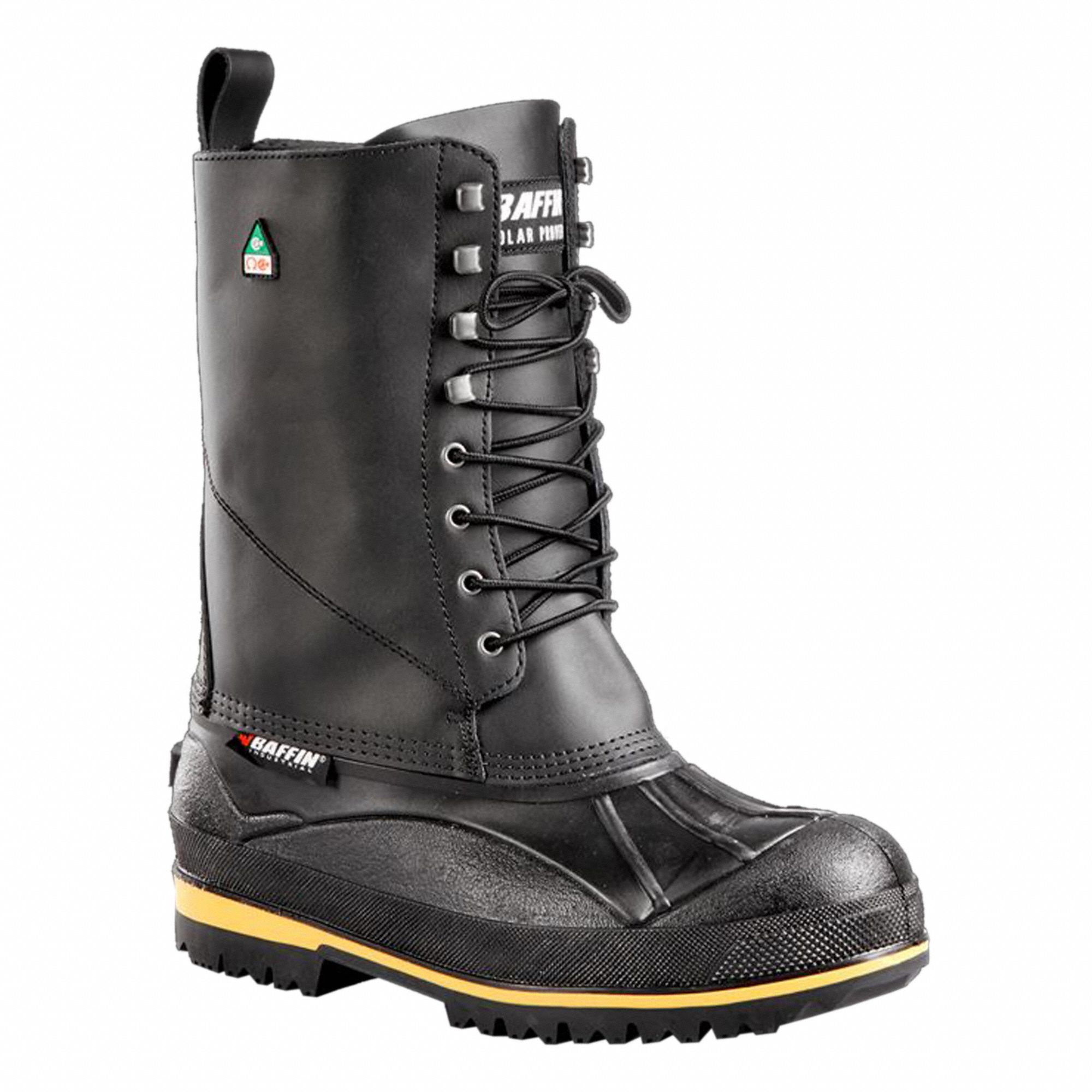 MEN'S WORK BOOTS, SZ 8, LEATHER, BLACK, 13¾ IN H, CSA/ASTM, WATER-RESISTANT, STEEL TOE