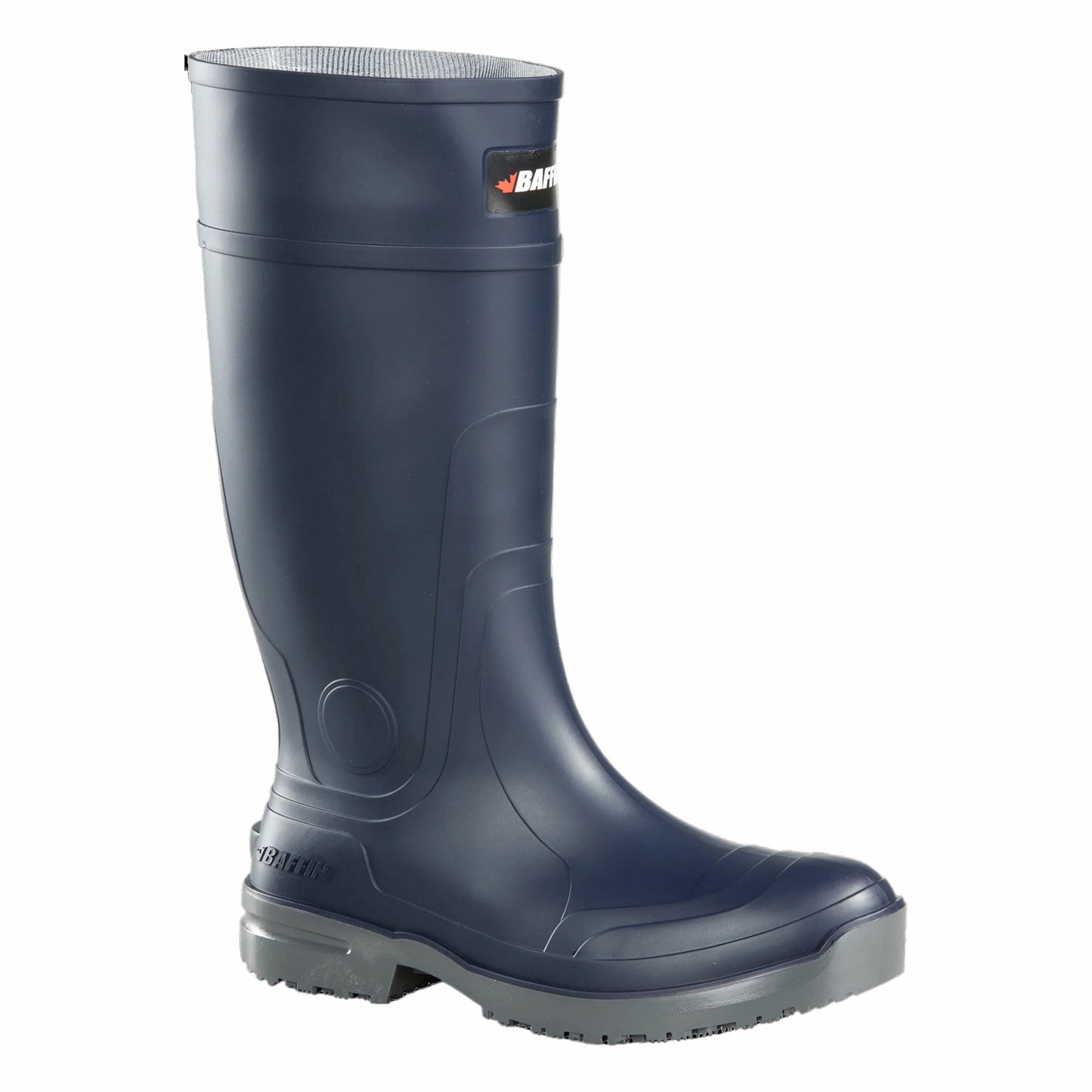 UNISEX WORK BOOTS, SZ 7, RUBBER/STEEL TOE, BL/GREY, NON-CSA, 15 IN HEIGHT, WATERPROOF