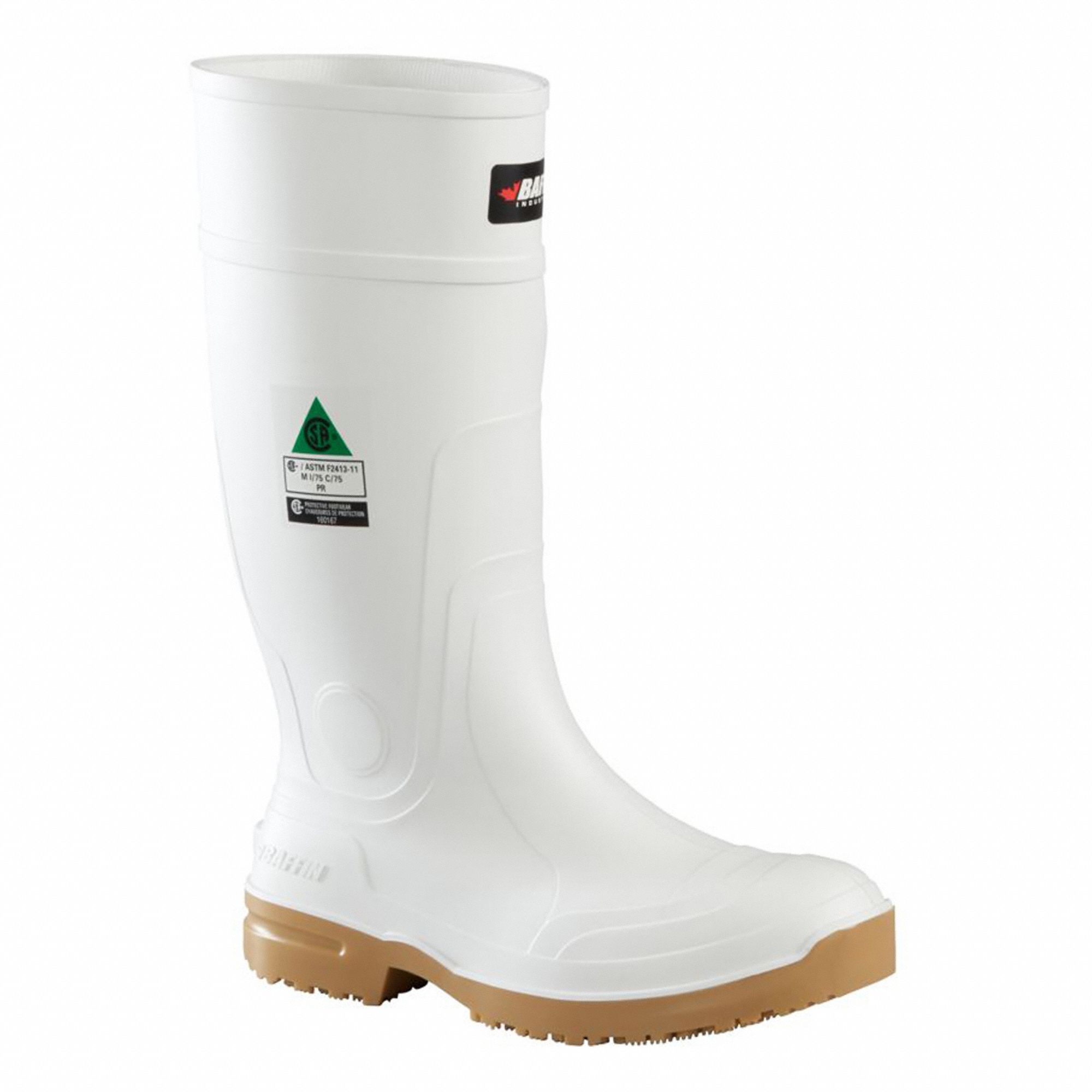 UNISEX BOOTS, SZ 14, PVC/PUR, WHITE/AMBER, CSA/ASTM, 15 IN H, WATERPROOF