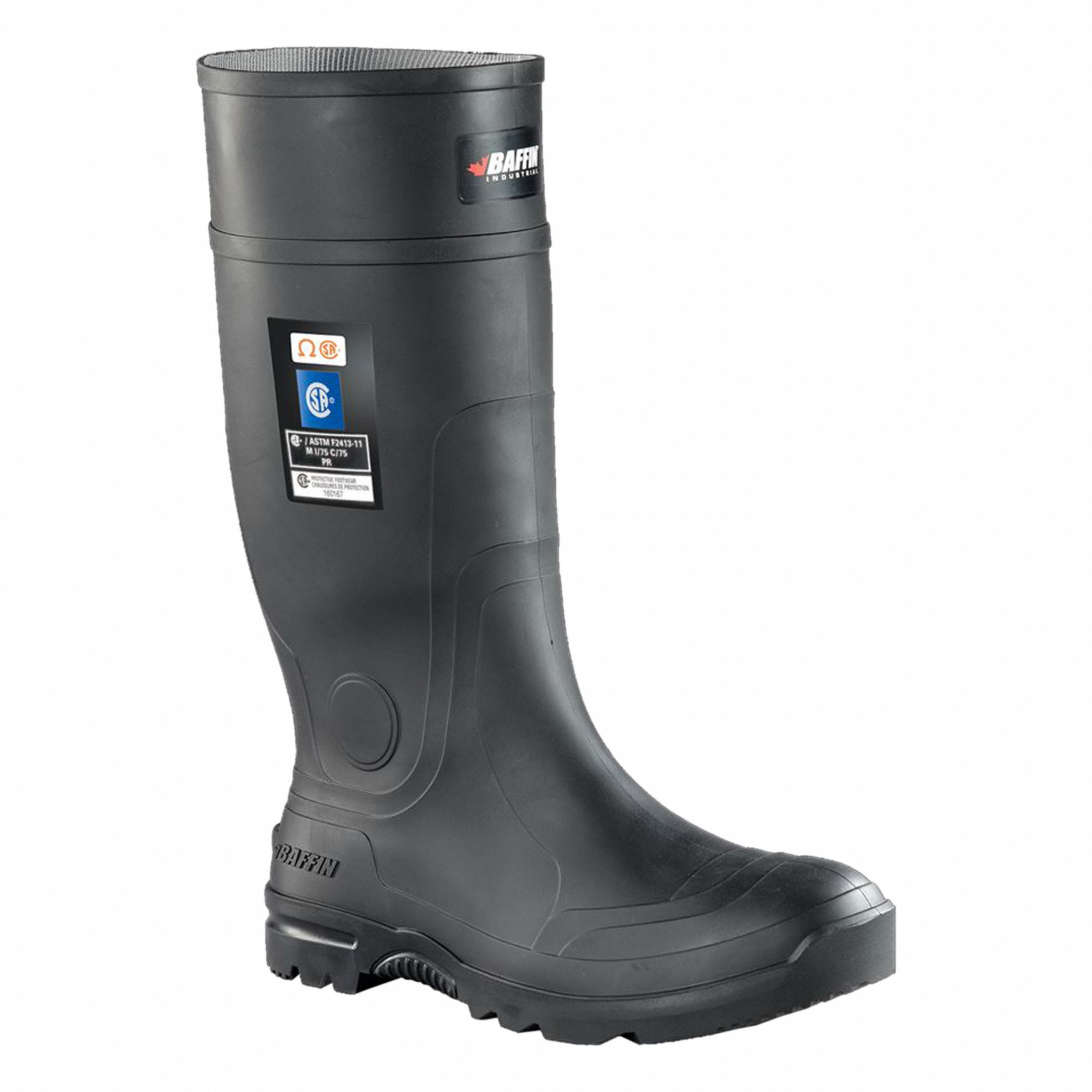 MEN'S BOOTS, SZ 5, RUBBER/PUR/STEEL TOE, BLK, CSA, WATERPROOF, FOR AGRICULTURE