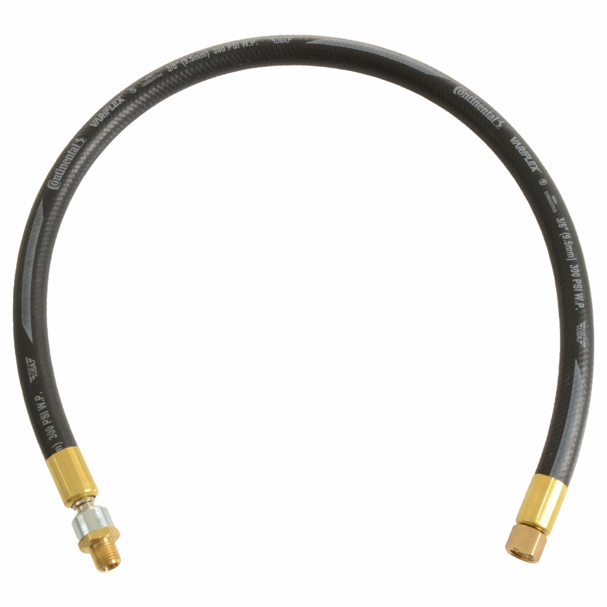 Snubber Hose: 3/8 in Hose Inside Dia., 30 in Hose Lg, Black, Brass x Brass, FNPT x MNPT