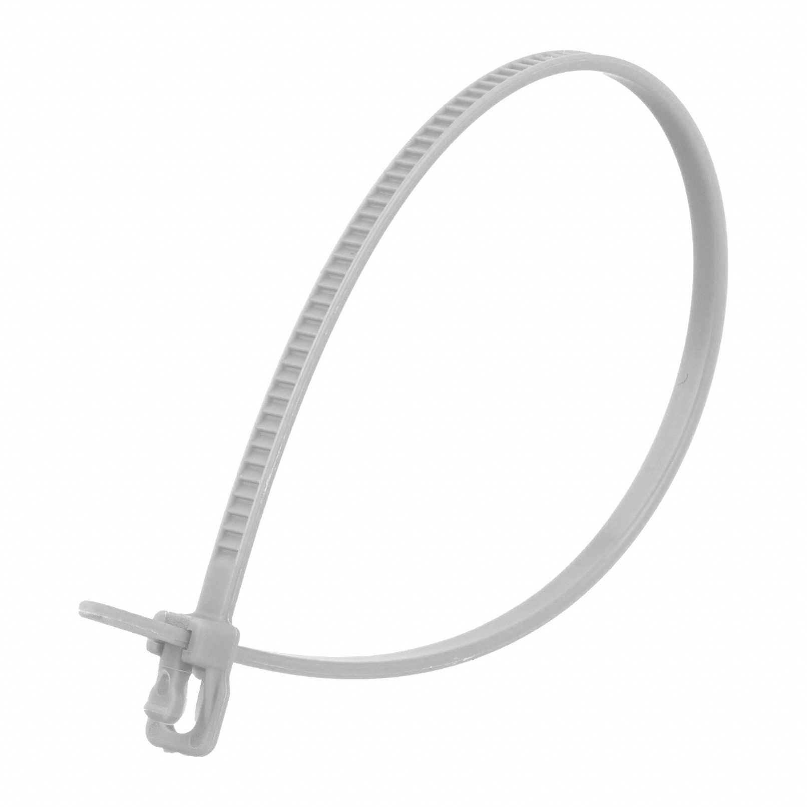 Reusable Cable Tie: Gray, 6 in Lg, Max. 38 mm Bundle Dia., 18 lb Rated, 100 PK