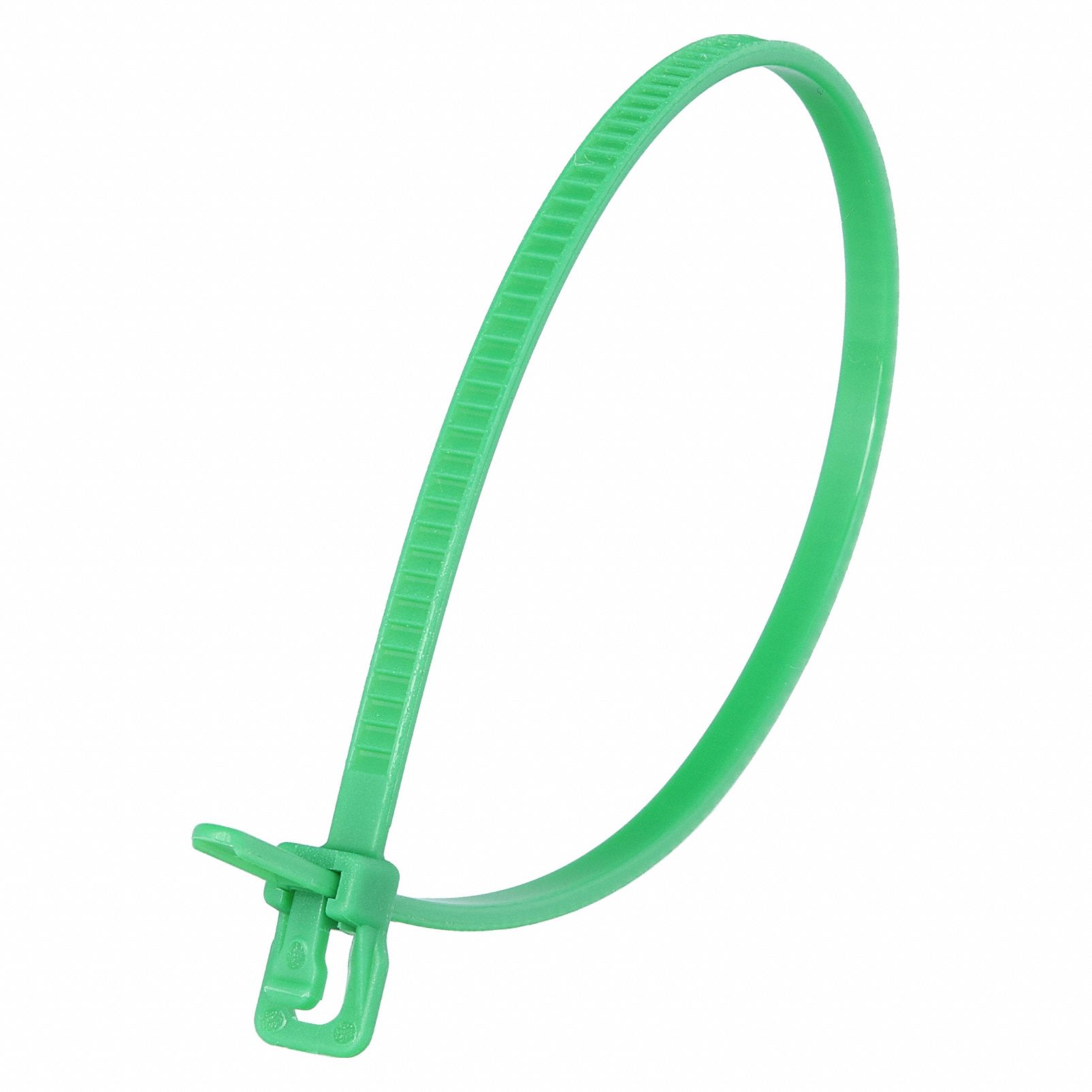 Releasable Cable Tie: Green, 6 in Lg, Max. 1 1/2 in Bundle Dia., 18 lb Rated, 100 PK