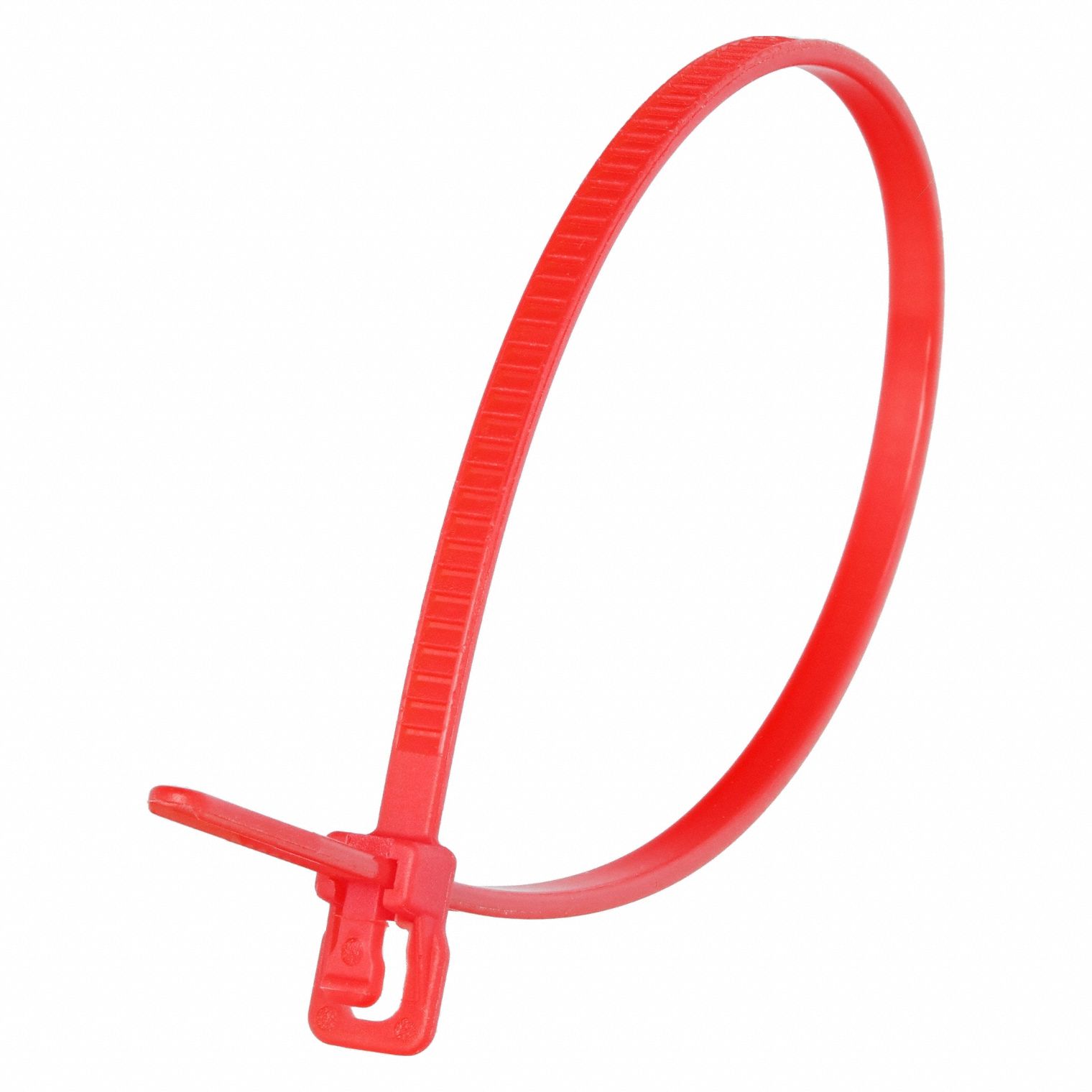 Releasable Cable Tie: Red, 6 in Lg, Max. 1 1/2 in Bundle Dia., 18 lb Rated, 100 PK