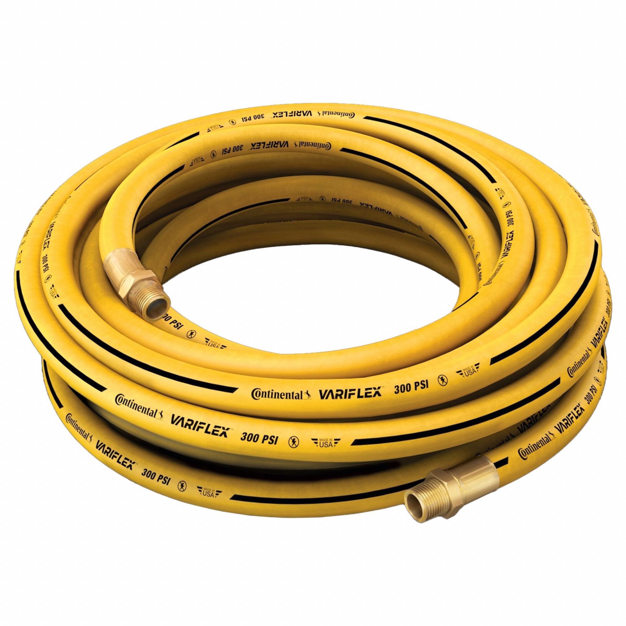 AIR HOSE, ¼ IN INSIDE DIAMETER, YELLOW, BRASS 1/4 IN MNPT X BRASS 1/4 IN MNPT, 25 FT L