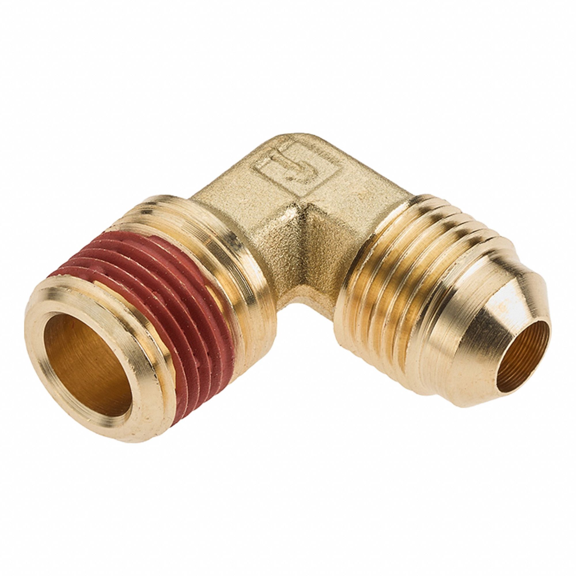 Flared Fitting Elbow: 1/4 in OD x 1/8 in Pipe Fitting Size, Flared/Threaded, Brass