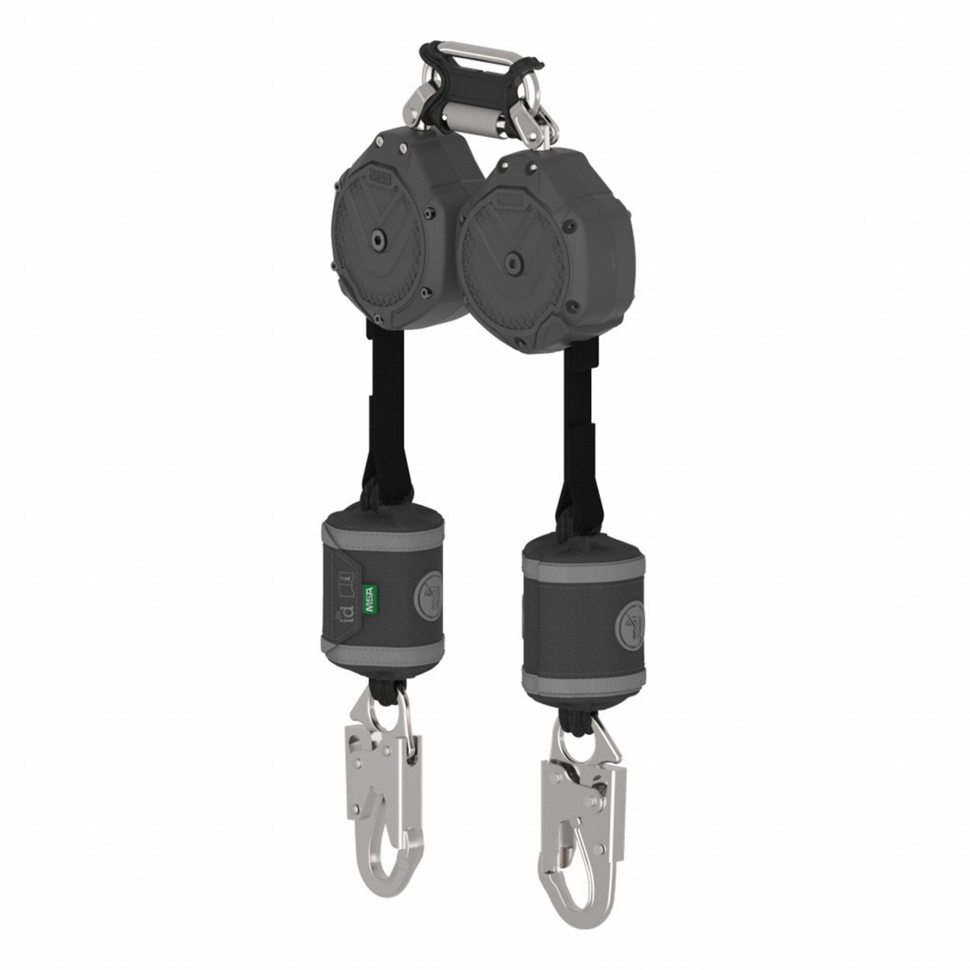 Self-Retracting Lifeline: Steel Snap Hook Anchor, Harness Aluminum Quick-Connect, 2 legs