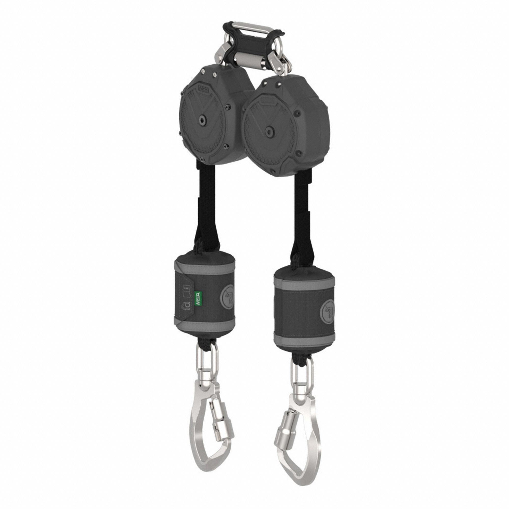 Self-Retracting Lifeline: Aluminum Carabiner Anchor, Harness Aluminum Quick-Connect, 2 legs