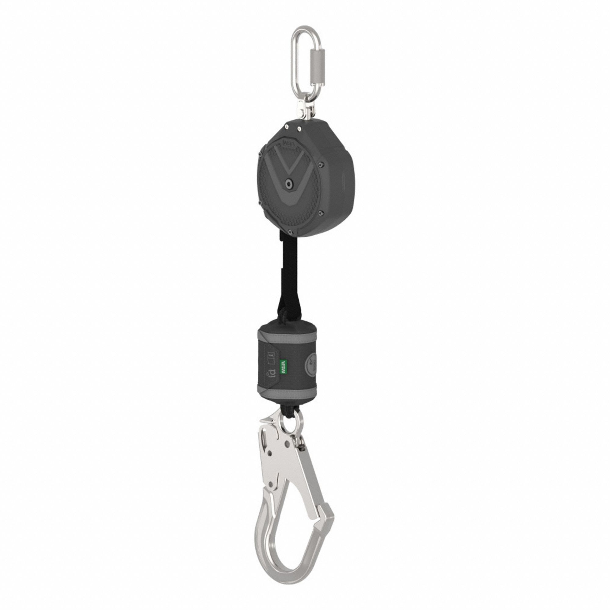 Self-Retracting Lifeline: 2 1/2 inAluminum Rebar Hook Anchor, Harness Steel Carabiner