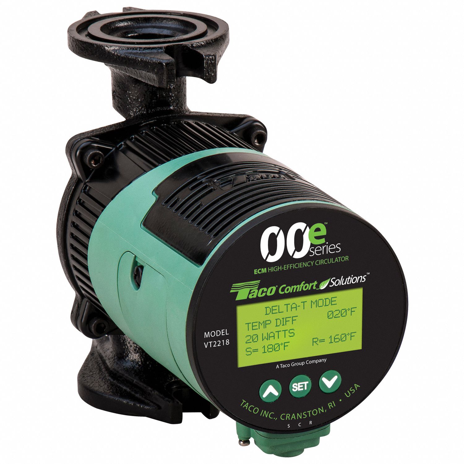 Circulating Pump: 1/25 hp HP, 120V AC, Cast Iron, Variable, 18 gpm, 22 ft Max. Head, Hydronic Pump (MPN VT2218-HY2-4C1A00). Key specifications — Nameplate Voltage: 120V AC; Connection Type: Flange; Brand: TACO; Includes Volute: Volute Included; System Type: Hydronic.