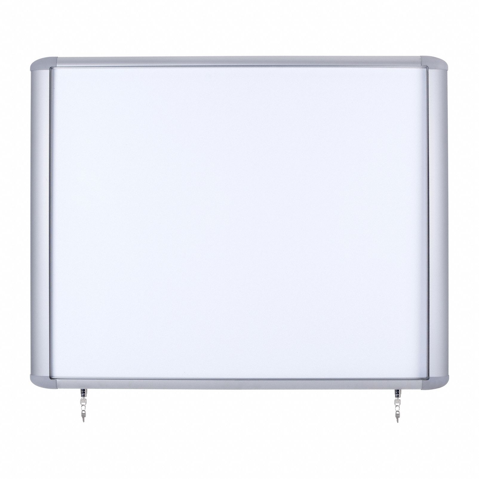 Enclosed Dry Erase Board: Swing Door, Glass, 30 in Overall Ht, 26 1/2 in Overall Wd