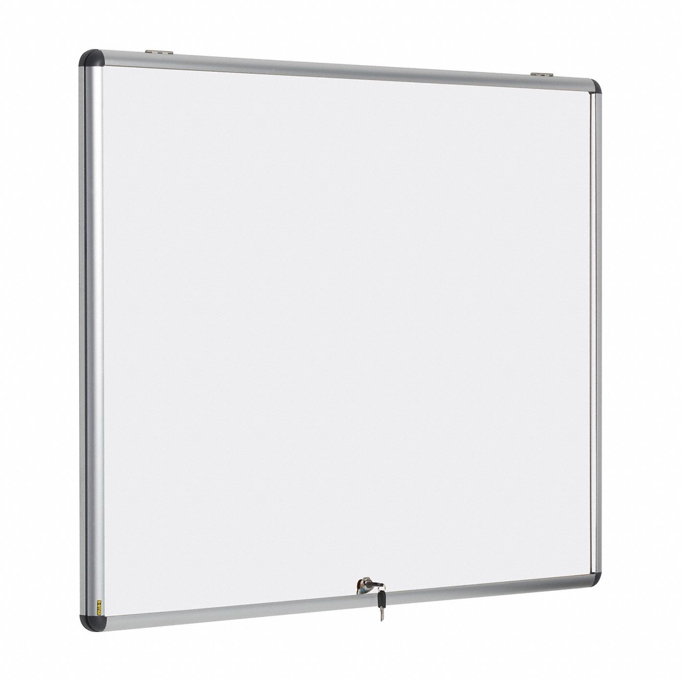 Enclosed Dry Erase Board: Swing Door, Acrylic, 47 in Overall Ht, 38 in Overall Wd, Gray
