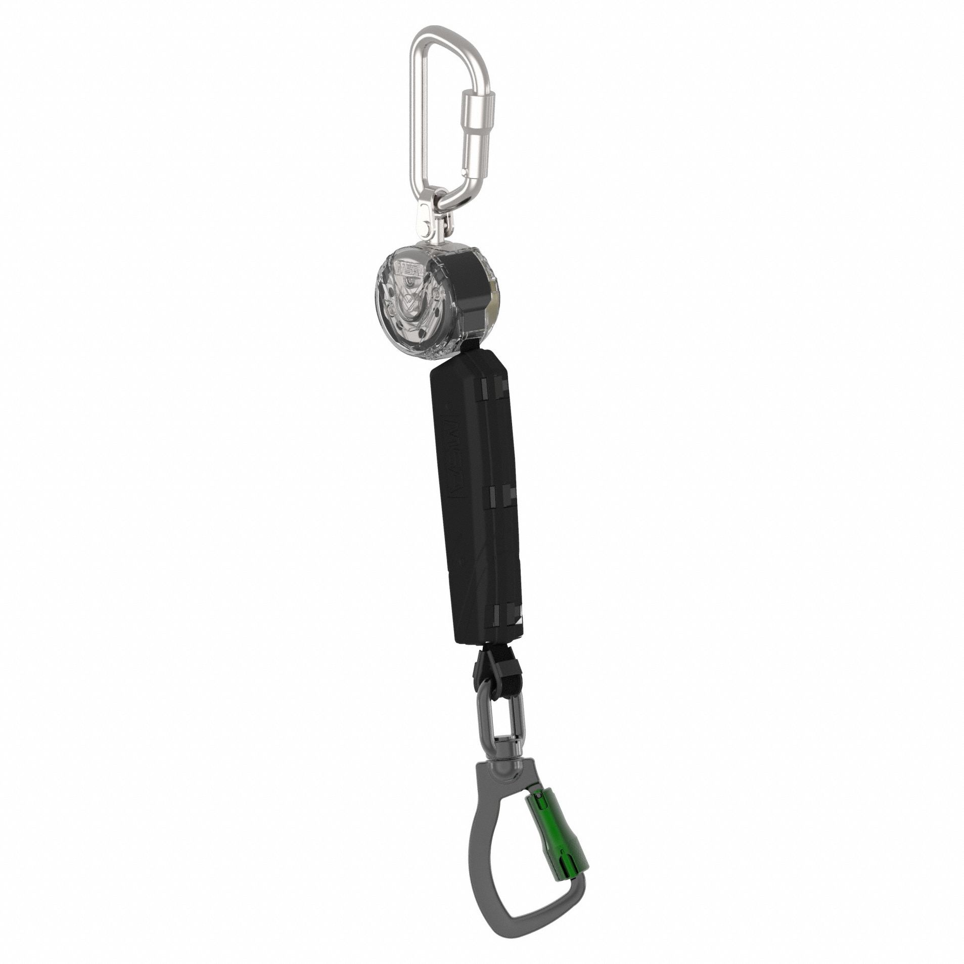 Self Retracing Lanyard: Aluminum Carabiner Anchor, Harness Aluminum Carabiner, 6 ft Line