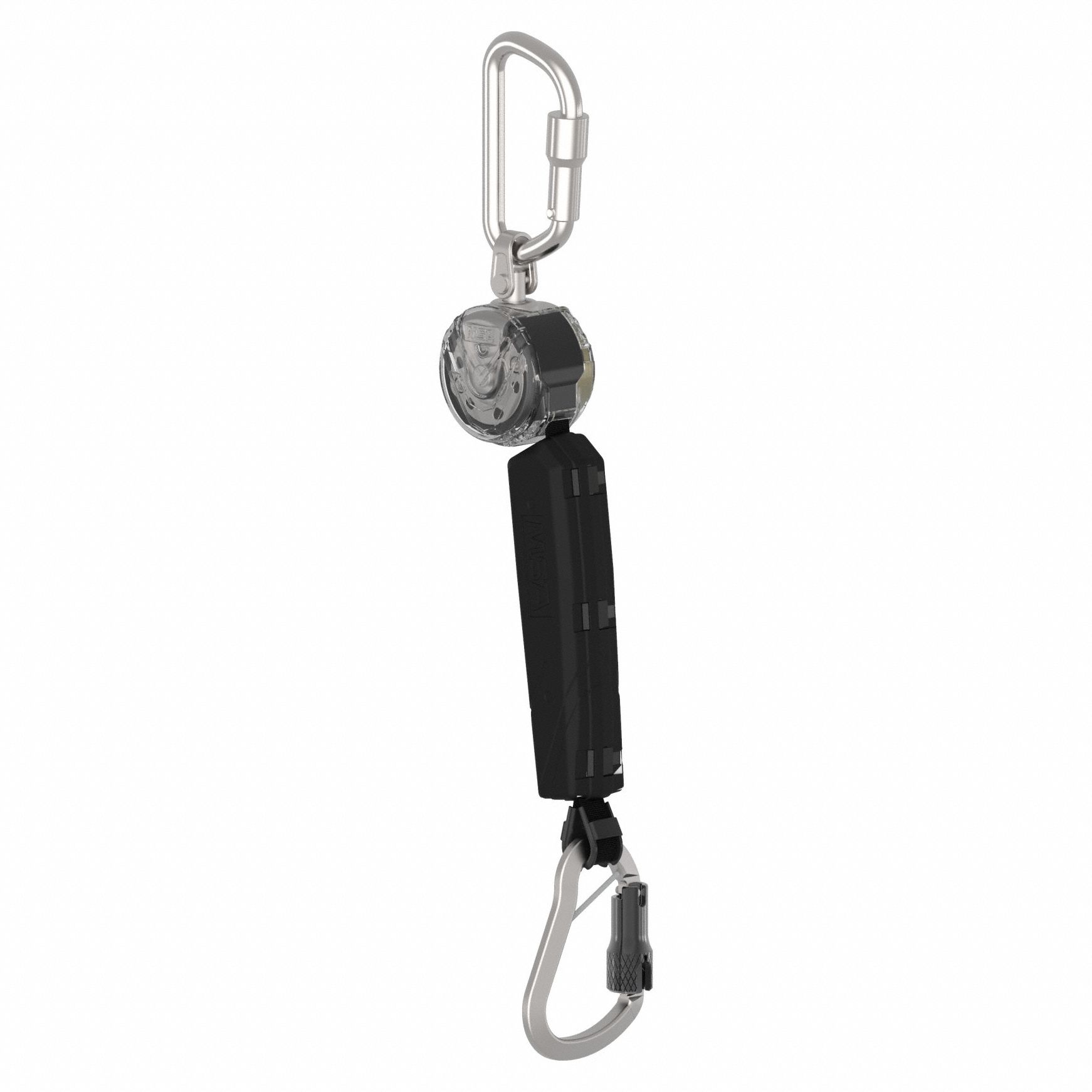 Self Retracing Lanyard: Aluminum Carabiner Anchor, Harness Aluminum Carabiner, 6 ft Line