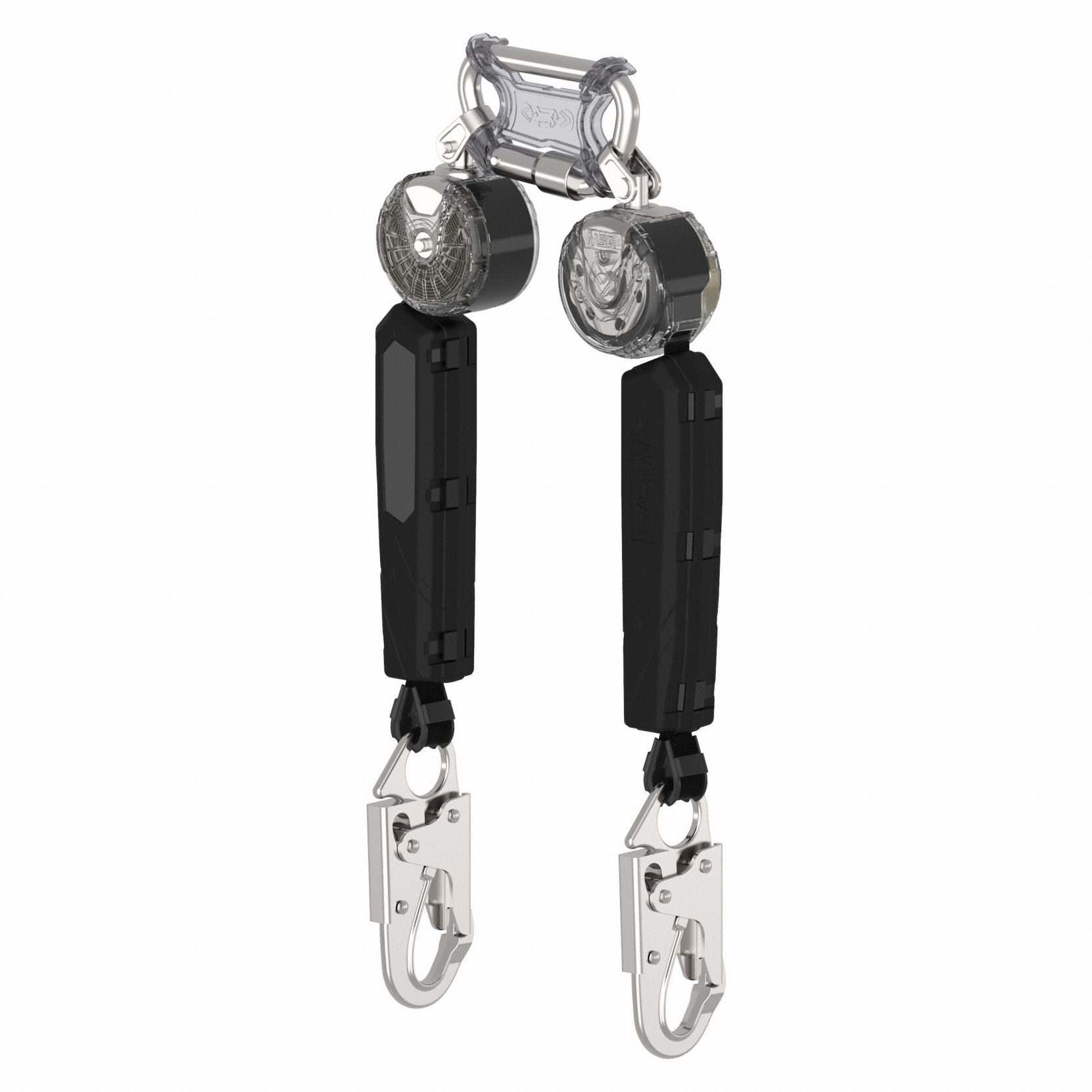 Self Retracing Lanyard: Steel Snap Hook Anchor, Harness Aluminum Carabiner, 2 legs, 6 ft Line