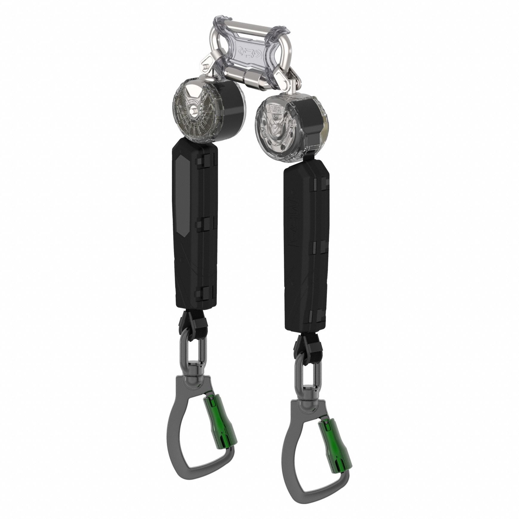 Self Retracing Lanyard: Aluminum Carabiner Anchor, Harness Aluminum Carabiner, 2 legs, 6 ft Line