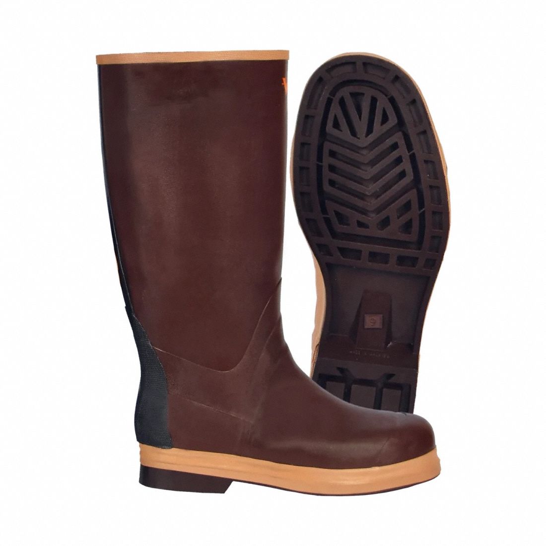 Rubber Boot: Knee Footwear, Brown, 11 Size, D, Rubber, NBR, VW29, 1 PR