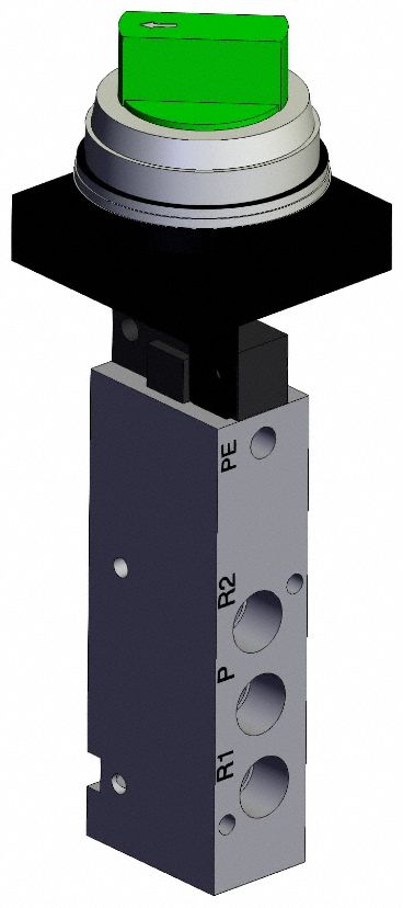 Shuttle Valve: VZM500 Series, 2 Position Twist Actuator, 5 Ports, 1/8 in BSPT, Black Actuator