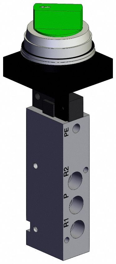Shuttle Valve: VZM500 Series, 2 Position Twist Actuator, 5 Ports, 1/8 in, Black Actuator