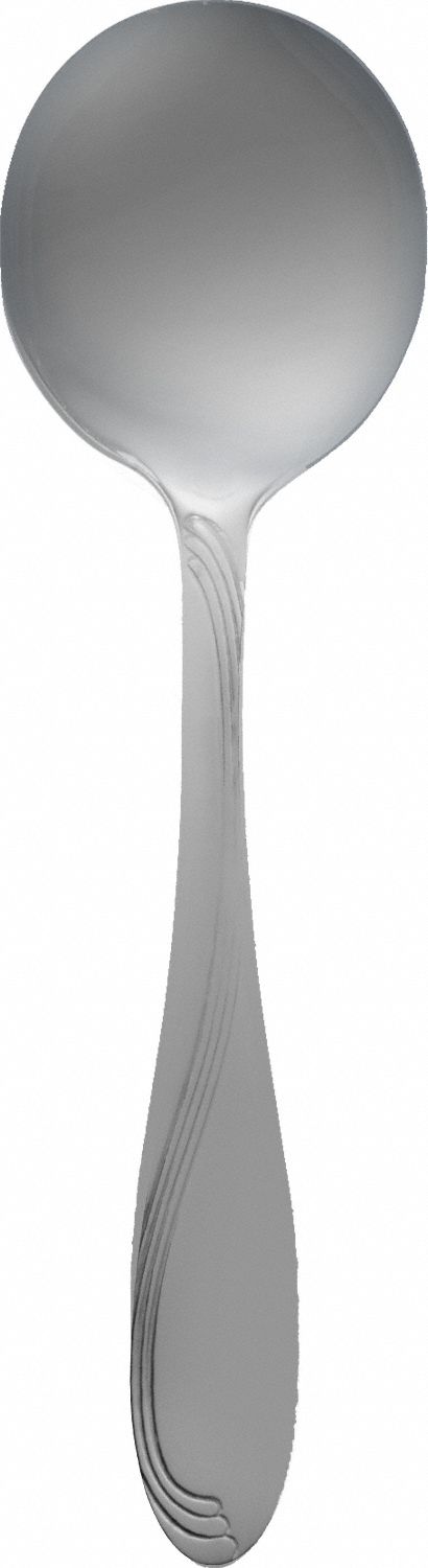 Bouillon Spoon: Wave, 18/0, Stainless Steel, 5 7/8 in Overall Lg, Silver