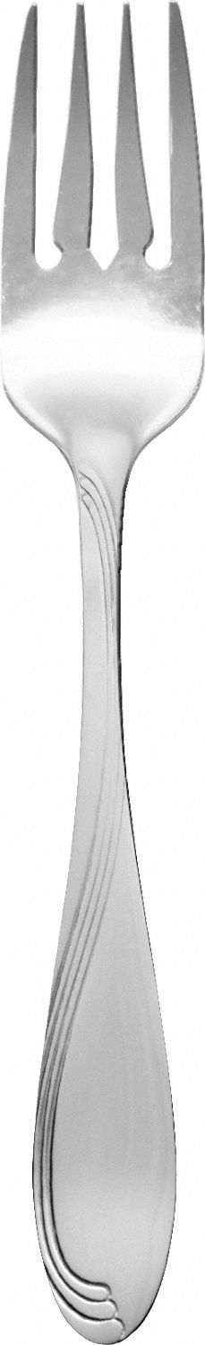 Salad Fork: Wave, 18/0, Stainless Steel, 6 3/4 in Overall Lg, Silver