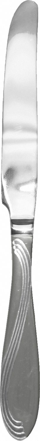 Dinner Knife: Wave, 18/0, Stainless Steel, 9 1/8 in Overall Lg, Silver