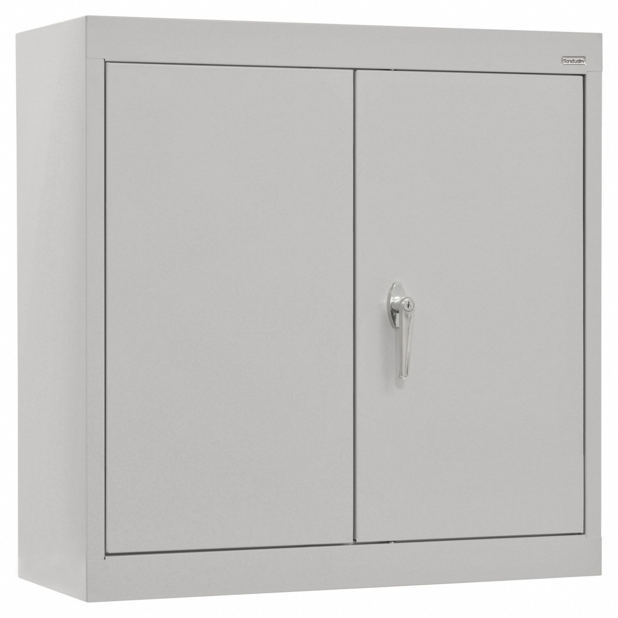 Wall Cabinet: 30 in x 12 in x 26 in, Solid, 2 Adj Shelves, Swing Handle & Keyed, Gray, Gray