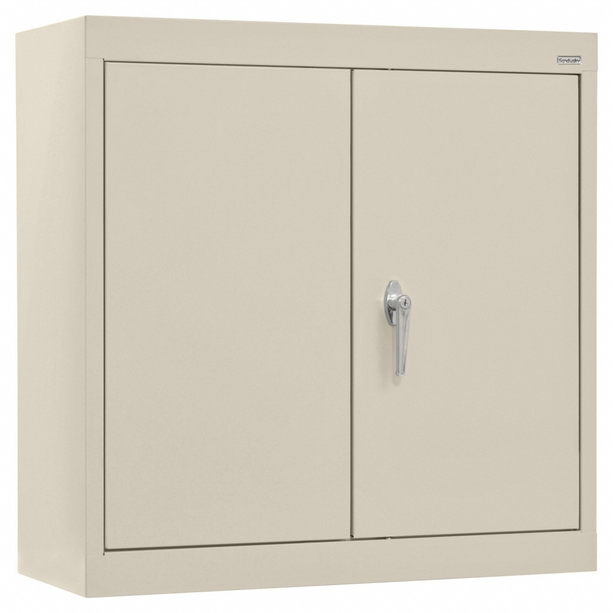 Wall Cabinet: 30 in x 12 in x 26 in, Solid, 2 Adj Shelves, Swing Handle & Keyed, Tan, Steel