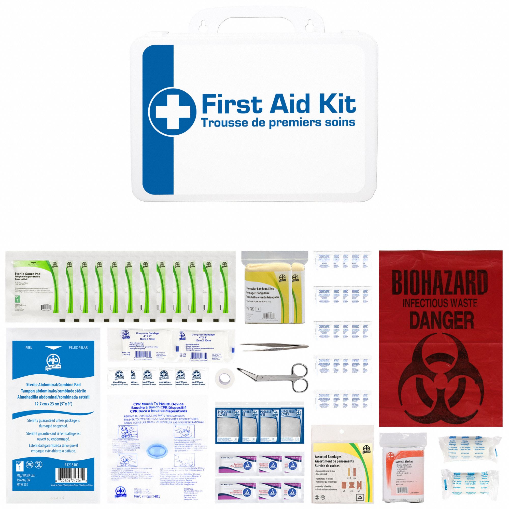 FIRST AID KIT,PLASTIC,WHITE,S