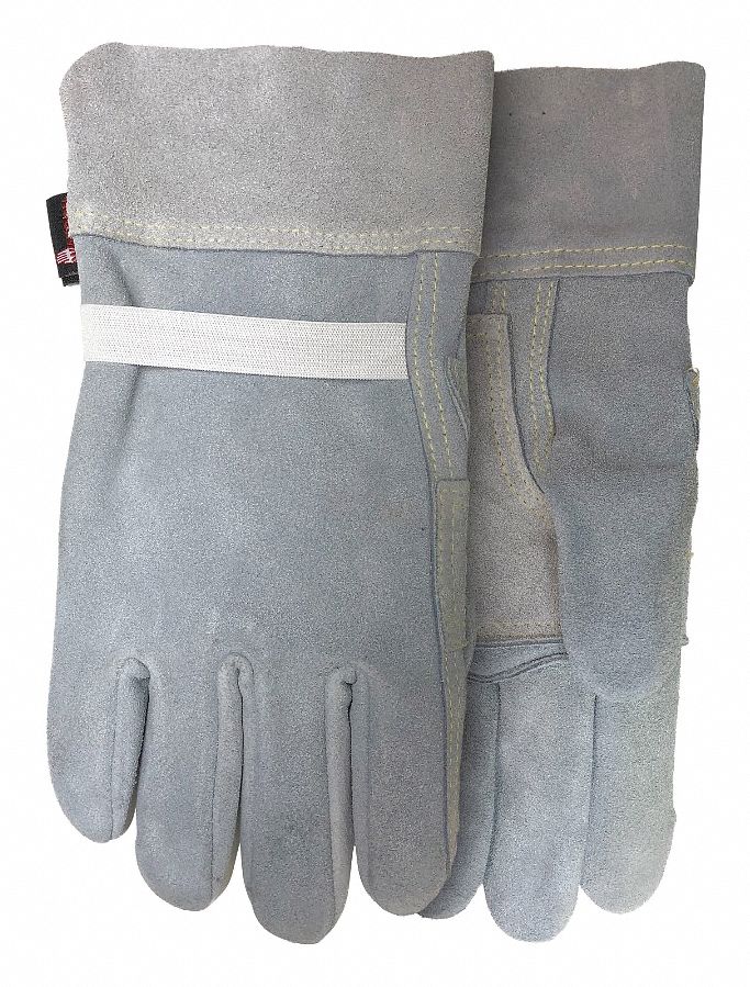 WELDING GLOVES, GUNN CUT/WING THUMB, SZ 11/XXL, 12 IN L, GREY, LEATHER/ELASTIC/LINED, PR