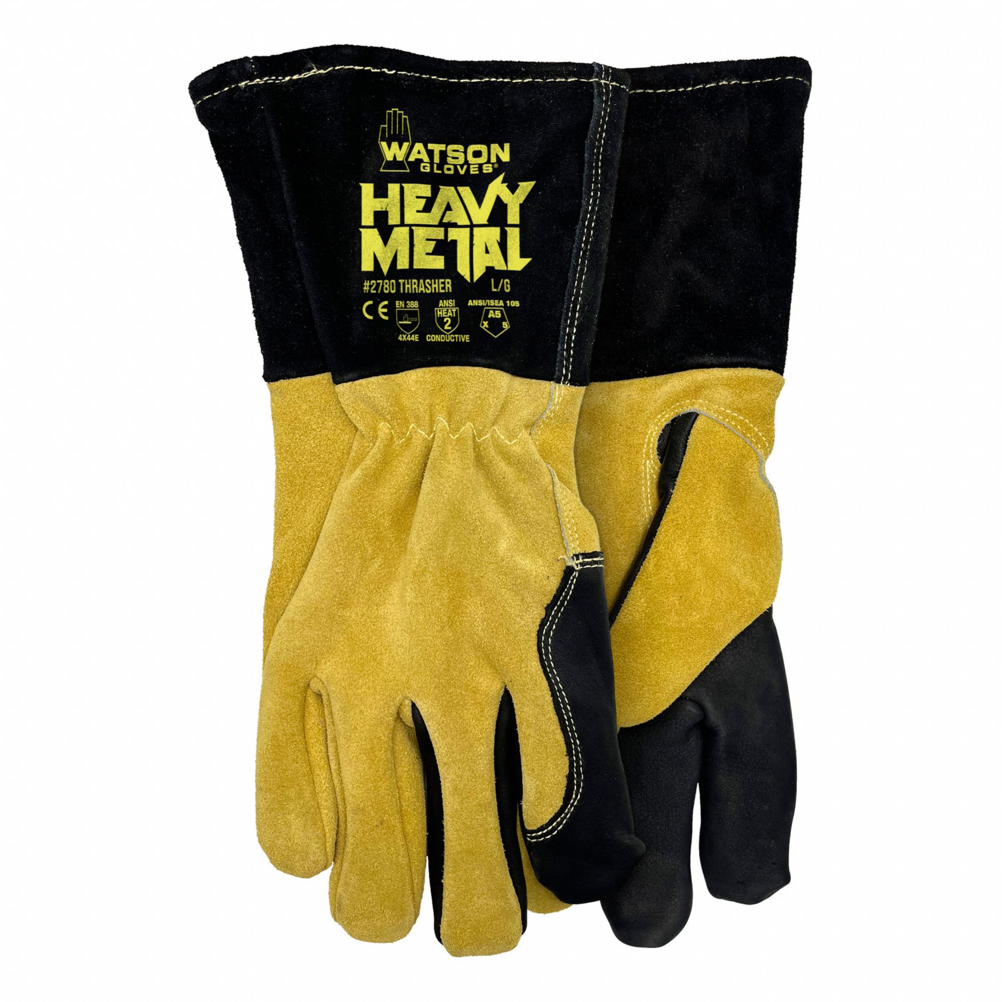 GLOVES, GAUNTLET CUFF, SZ M, TAN/BLACK, COWHIDE/ARAMID, PR