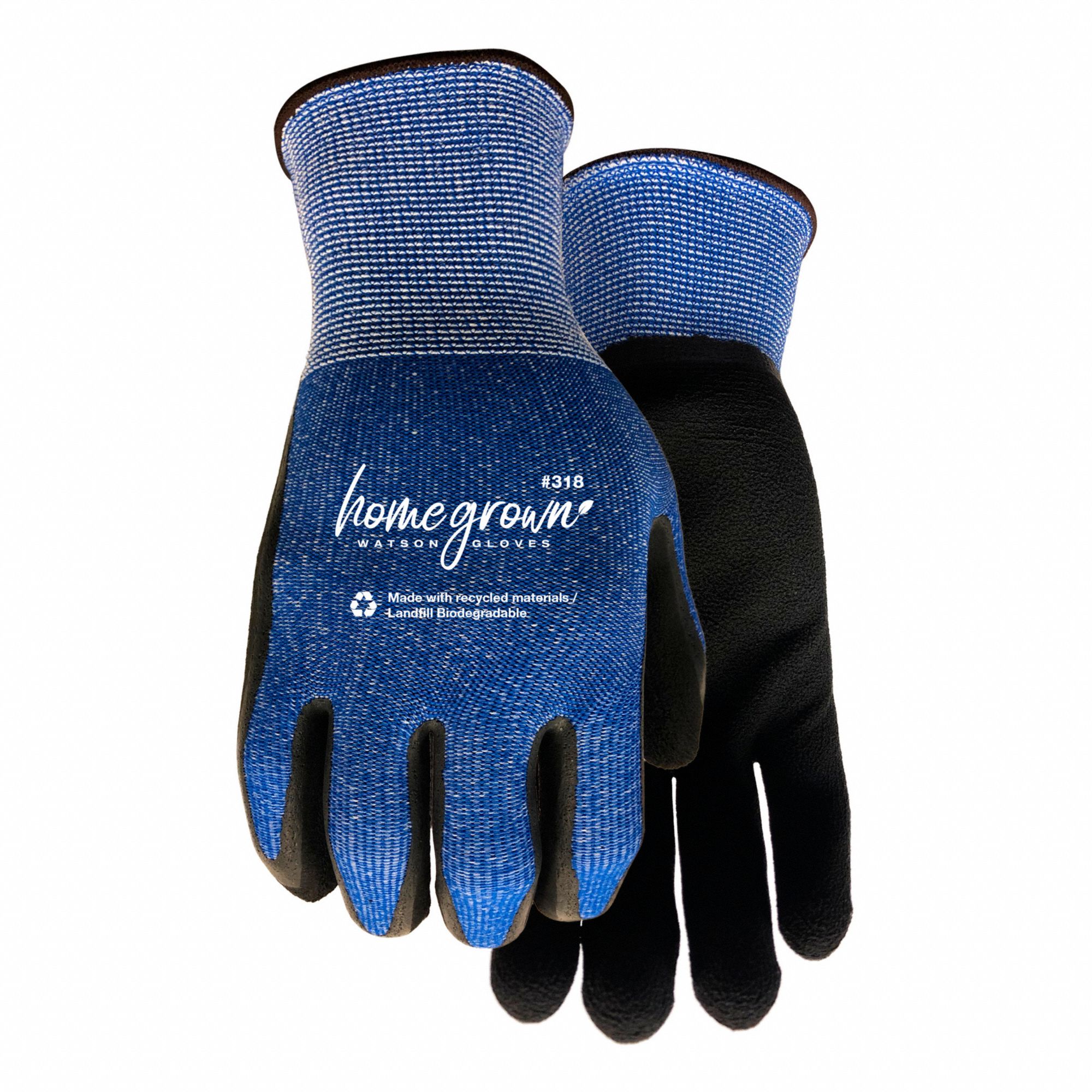 GLOVES, COATED, PALM/FING, KNIT WRIST CUFF, SANDY FINISH, M, BLUE/BLACK, POLYURETHANE