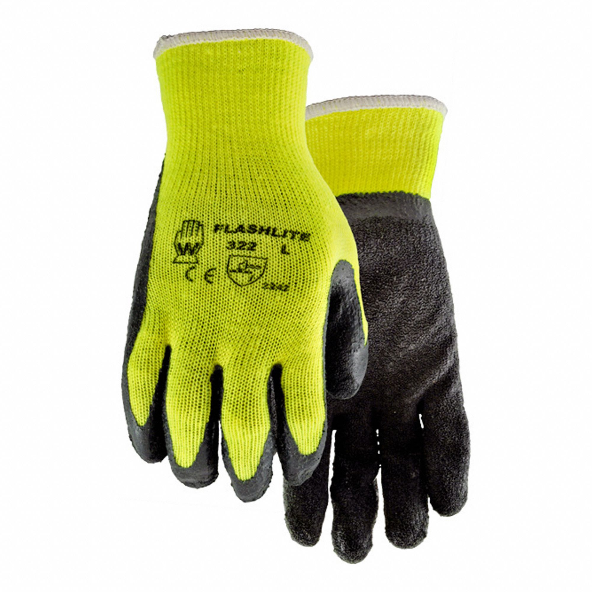 FLASH LITE GLOVES, LARGE/9, HIGH VISIBILITY, POLY/COTTON/RUBBER LATEX, PAIR