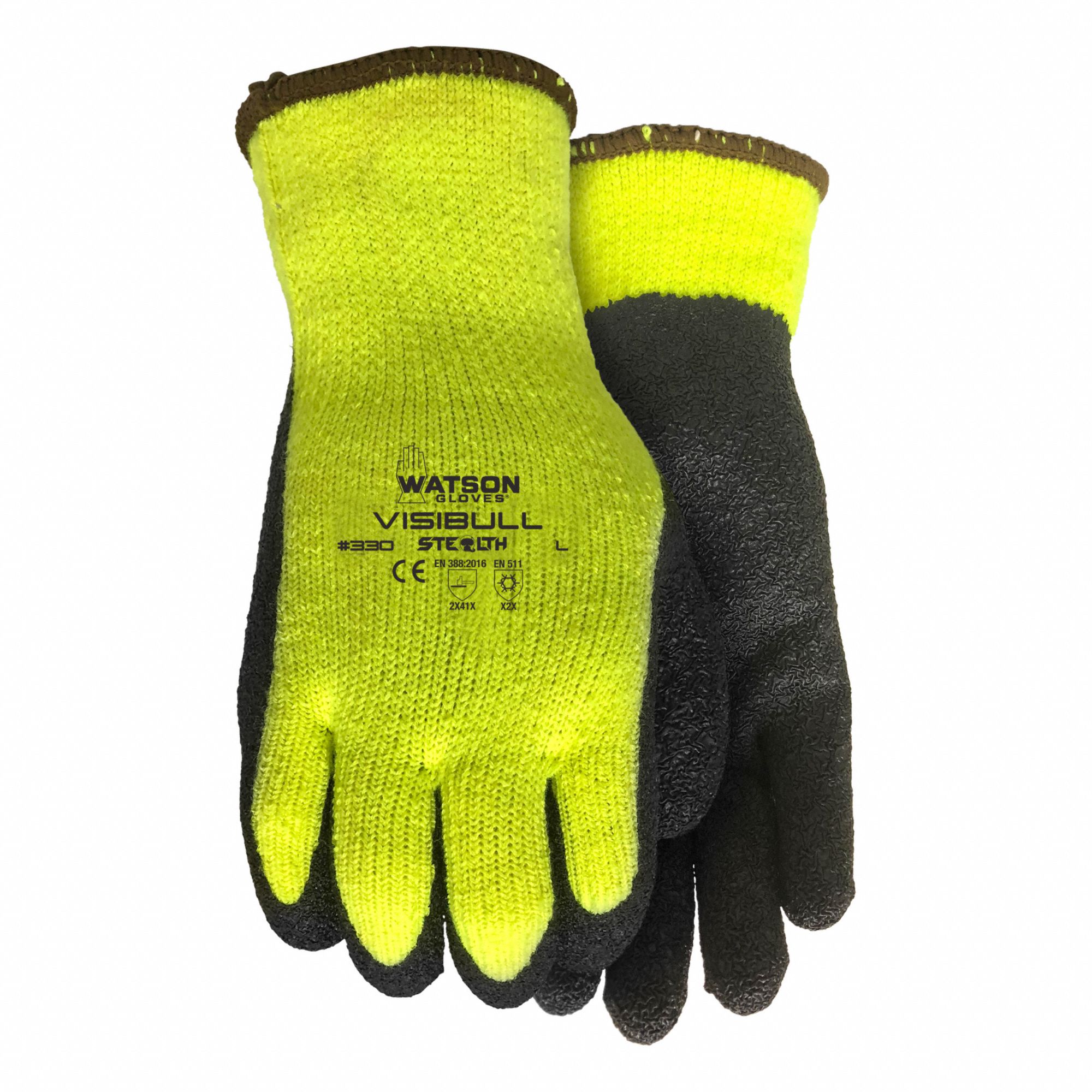 WINTER GLOVES S YELLOW BLACK LATEX RUBBER COATING POLY COTTON