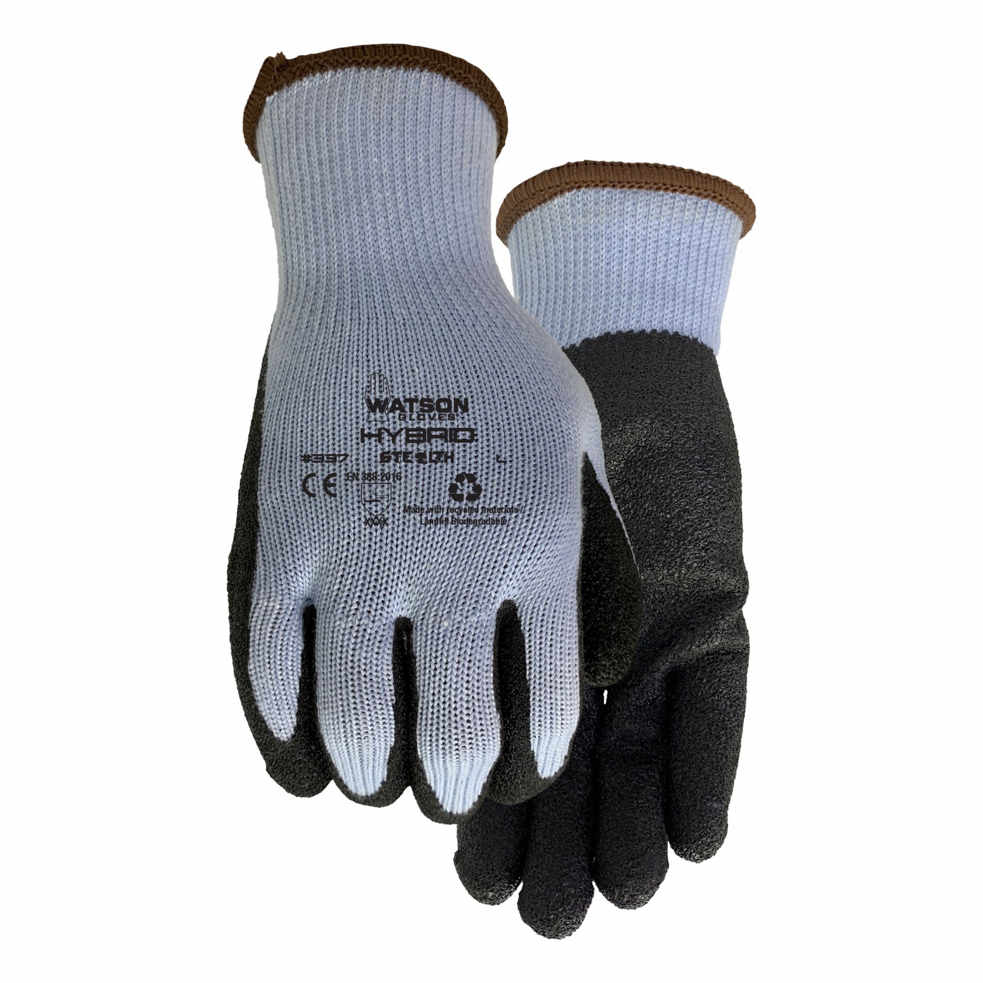 COATED GLOVES, XL, BIODEGRADABLE CRINKLE LATEX, RECYCLED POLYESTER