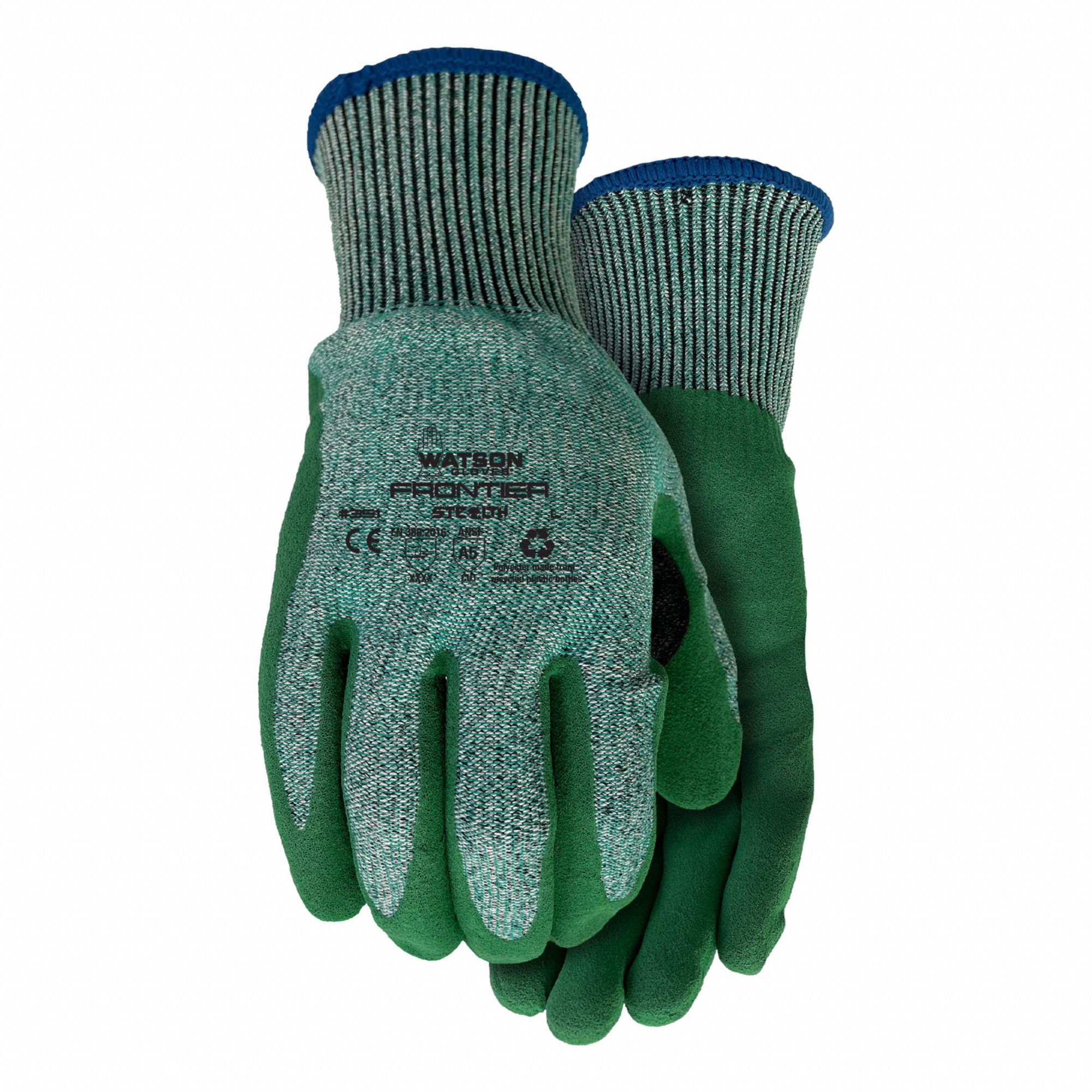 CUT-RESISTANT GLOVES, XS, GREEN, 9 IN, 13 GA, SEAMLESS KNITTED CUFF, POLYESTER