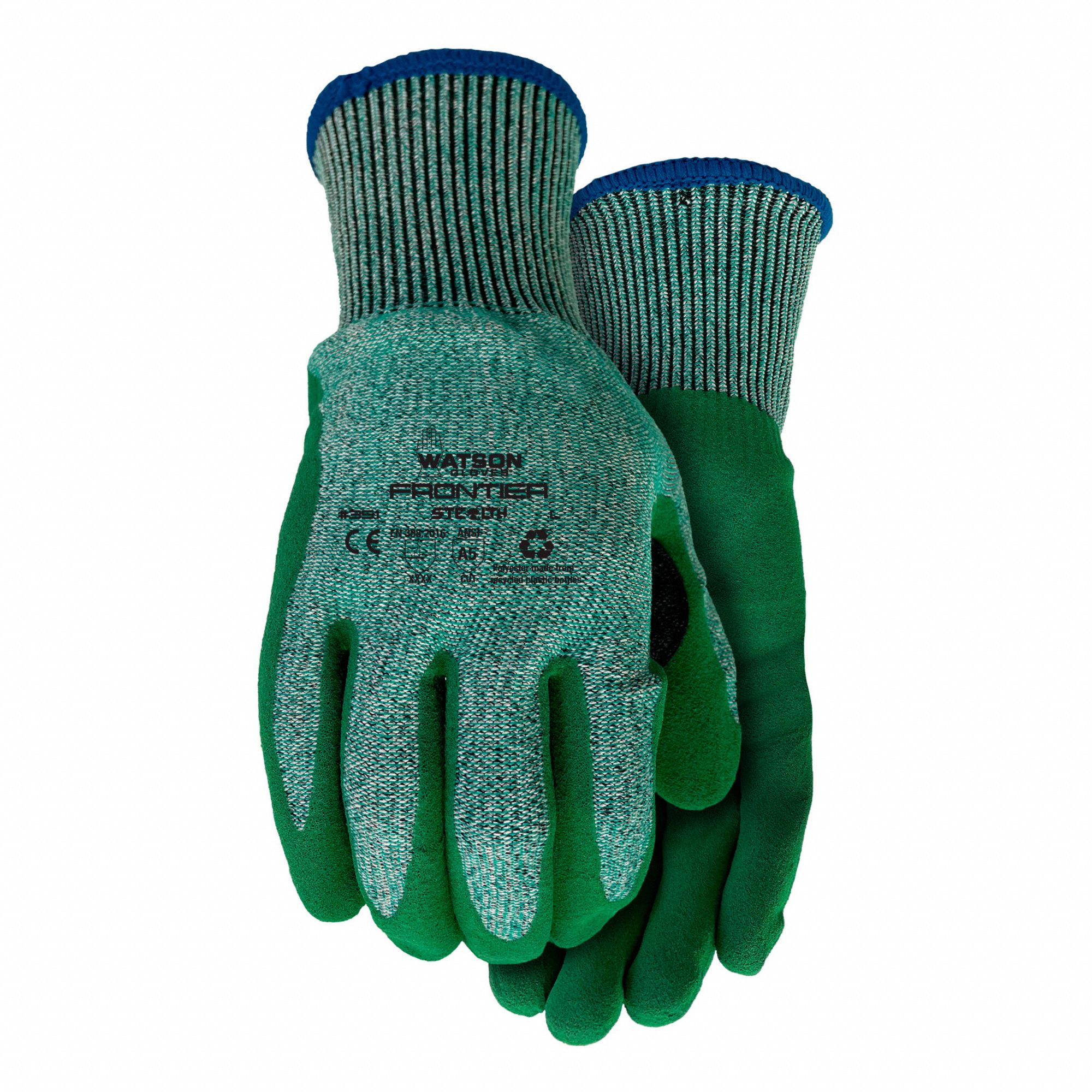 CUT-RESISTANT GLOVES, XS, GREEN, 9 IN, 13 GA, SEAMLESS KNITTED CUFF, POLYESTER