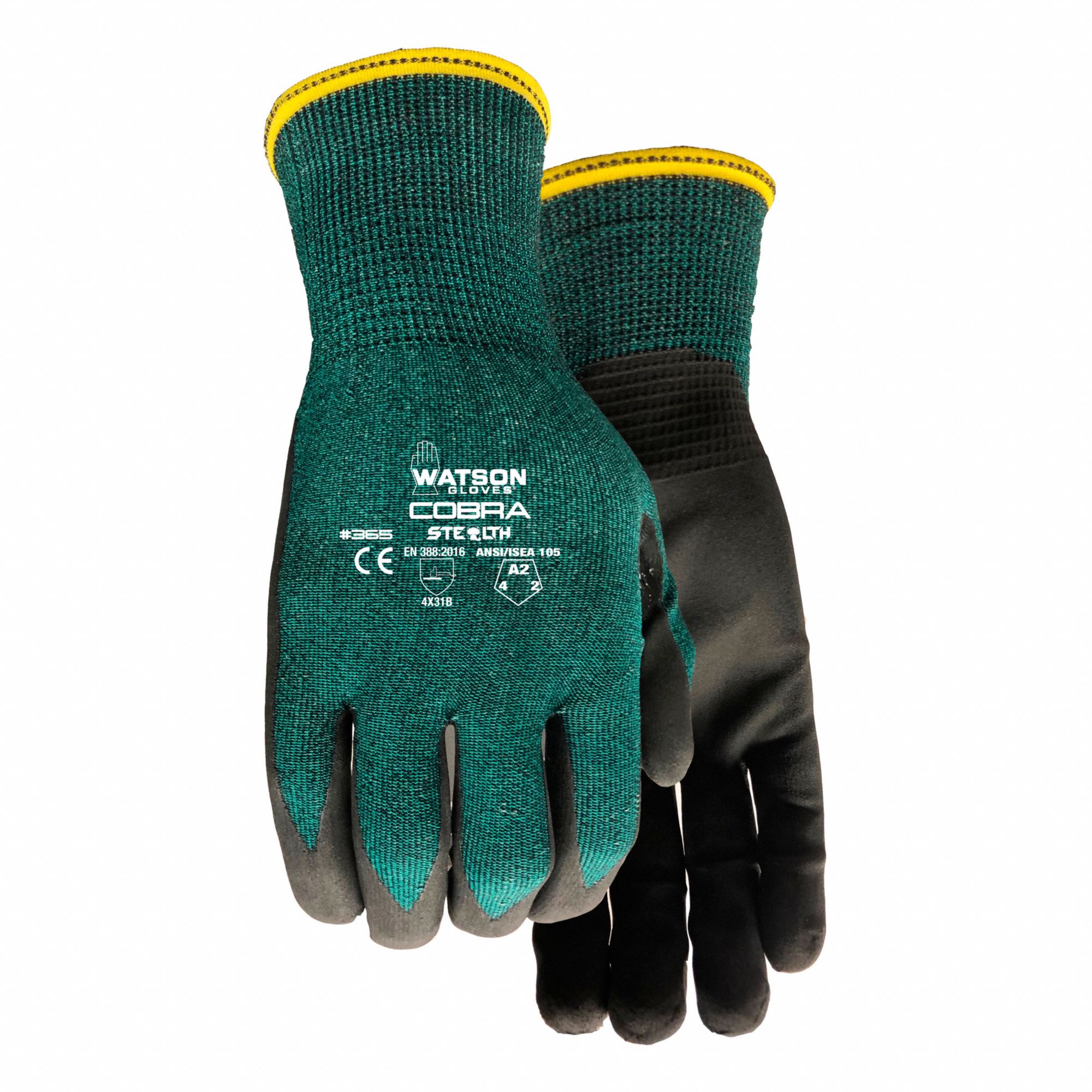 GLOVES, COATED, PALM/FING, M, BLACK/GREEN, FOAM, NITRILE