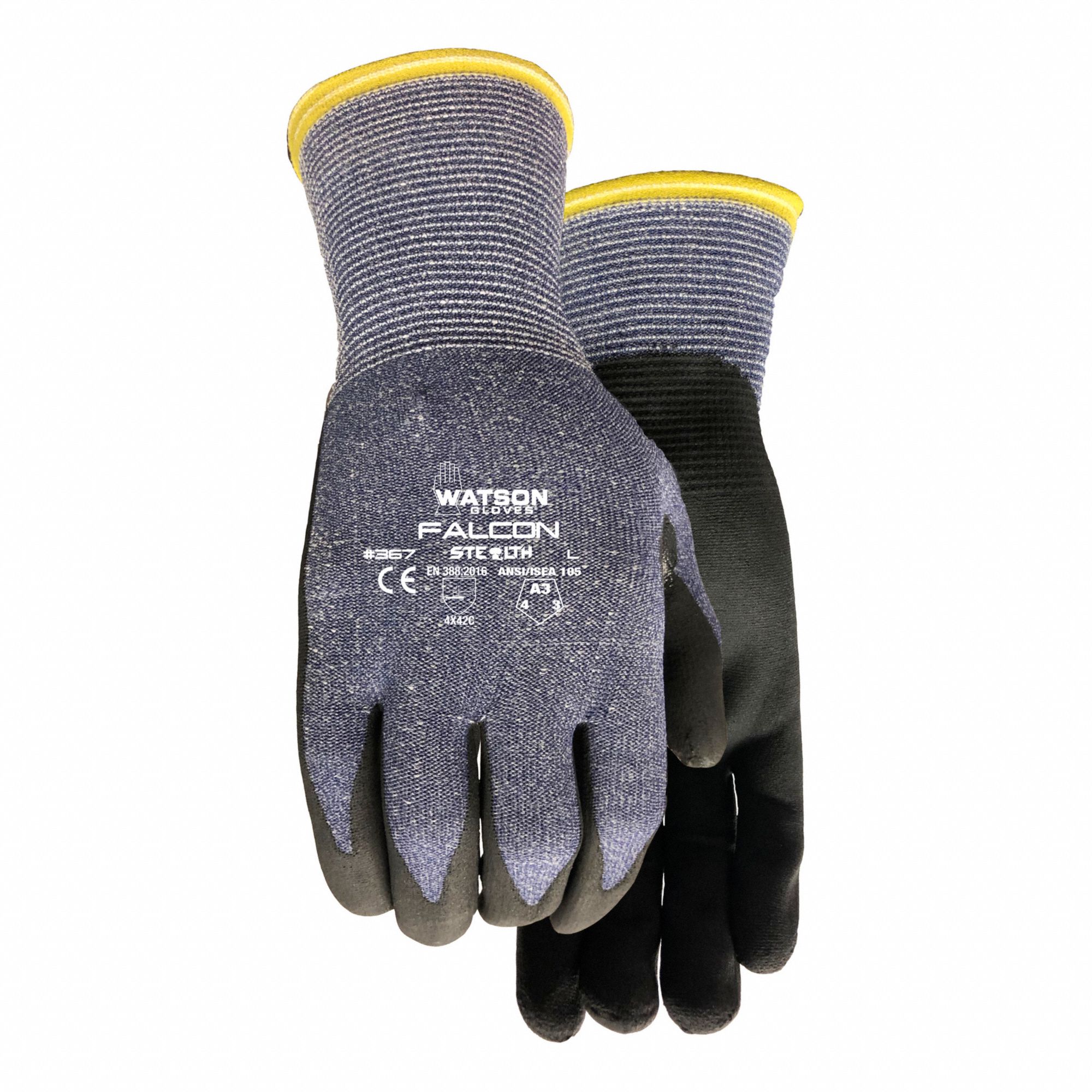 GLOVES, CLUTE, ABRASION-RESISTANT, SIZE MEDIUM/8, 10 IN L, BLACK/GREY, NITRILE