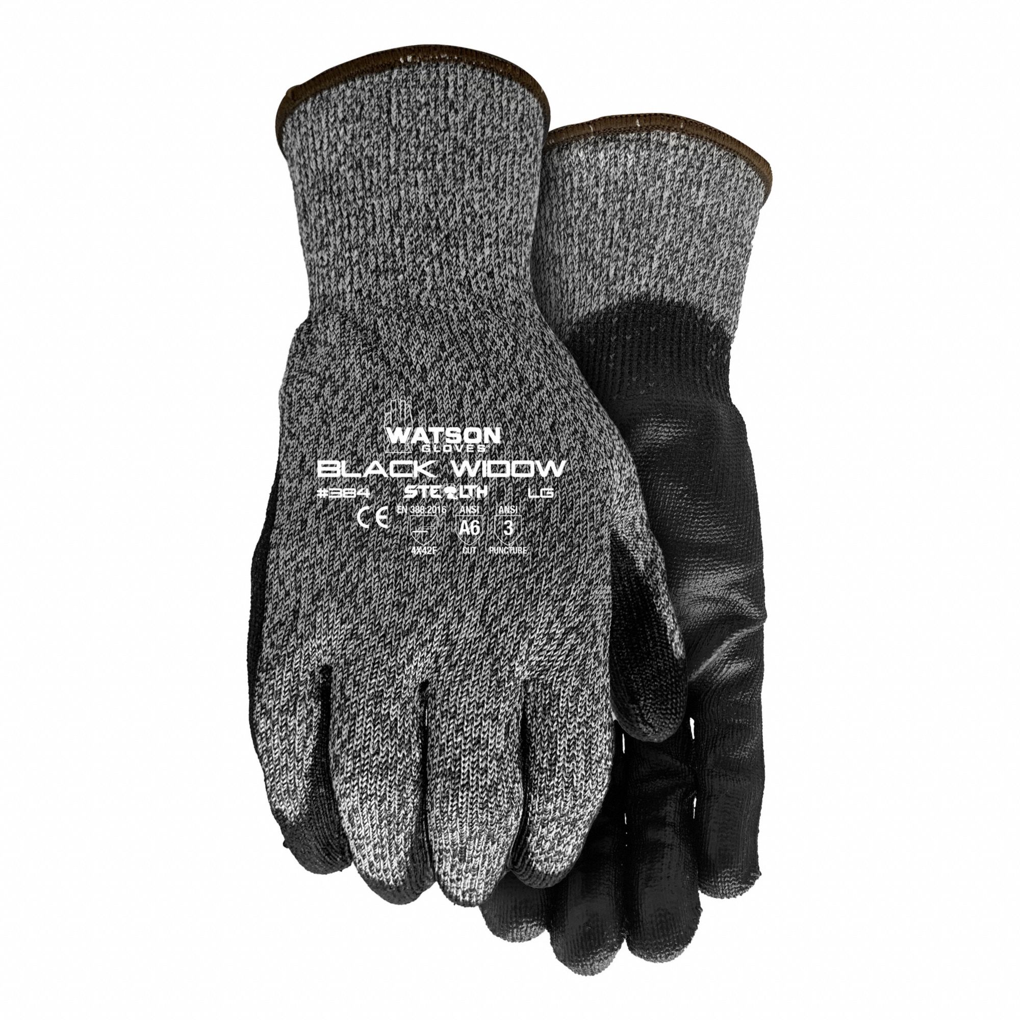 CUT-RESISTANT GLOVES, BLACK WIDOW, CLUTE CUT, XL/10, BLACK, 9 IN L, POLYURETHANE