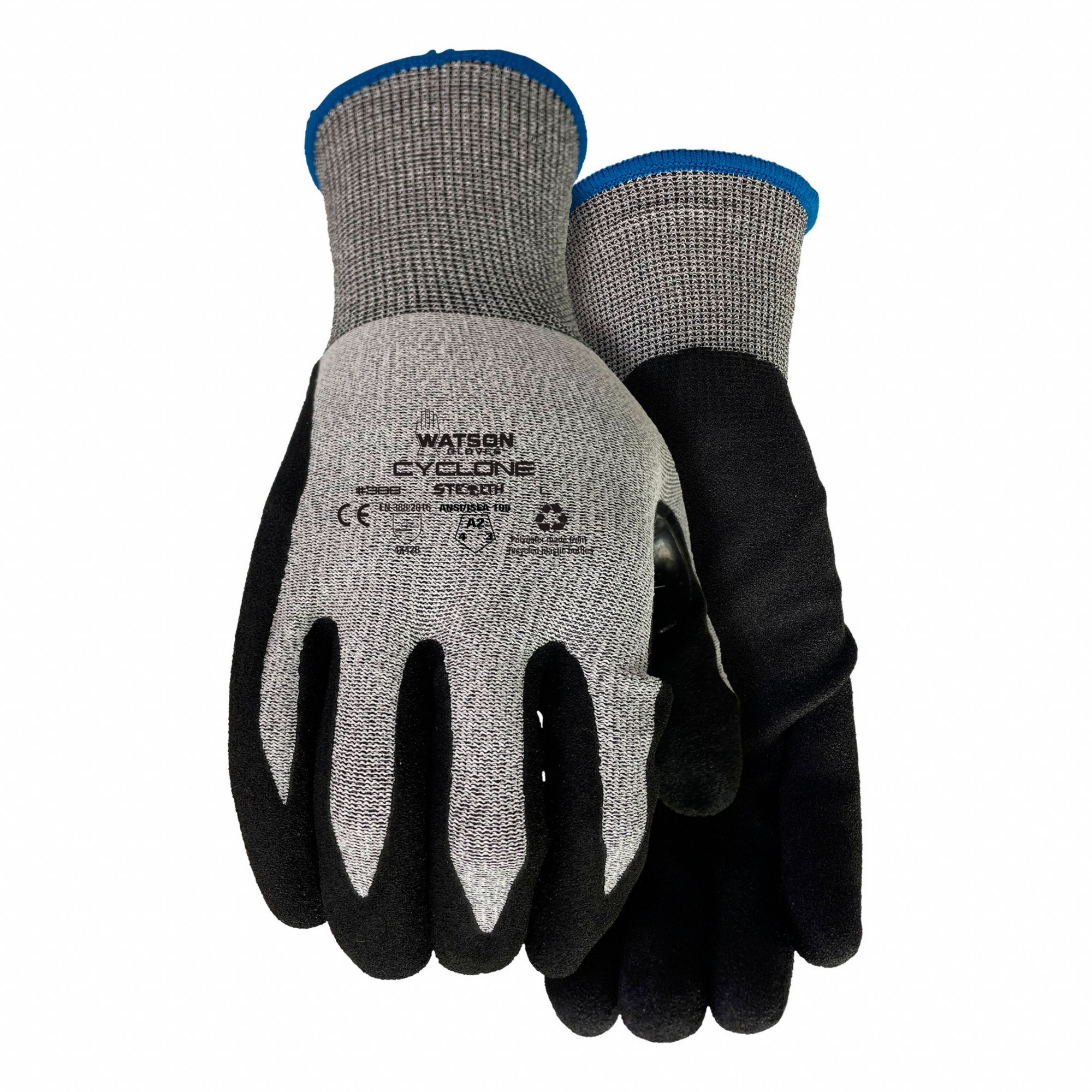 CUT-RESISTANT GLOVES, XS, BLK/GRY, 9 IN, 18 GA, SEAMLESS KNITTED CUFF, POLYESTER